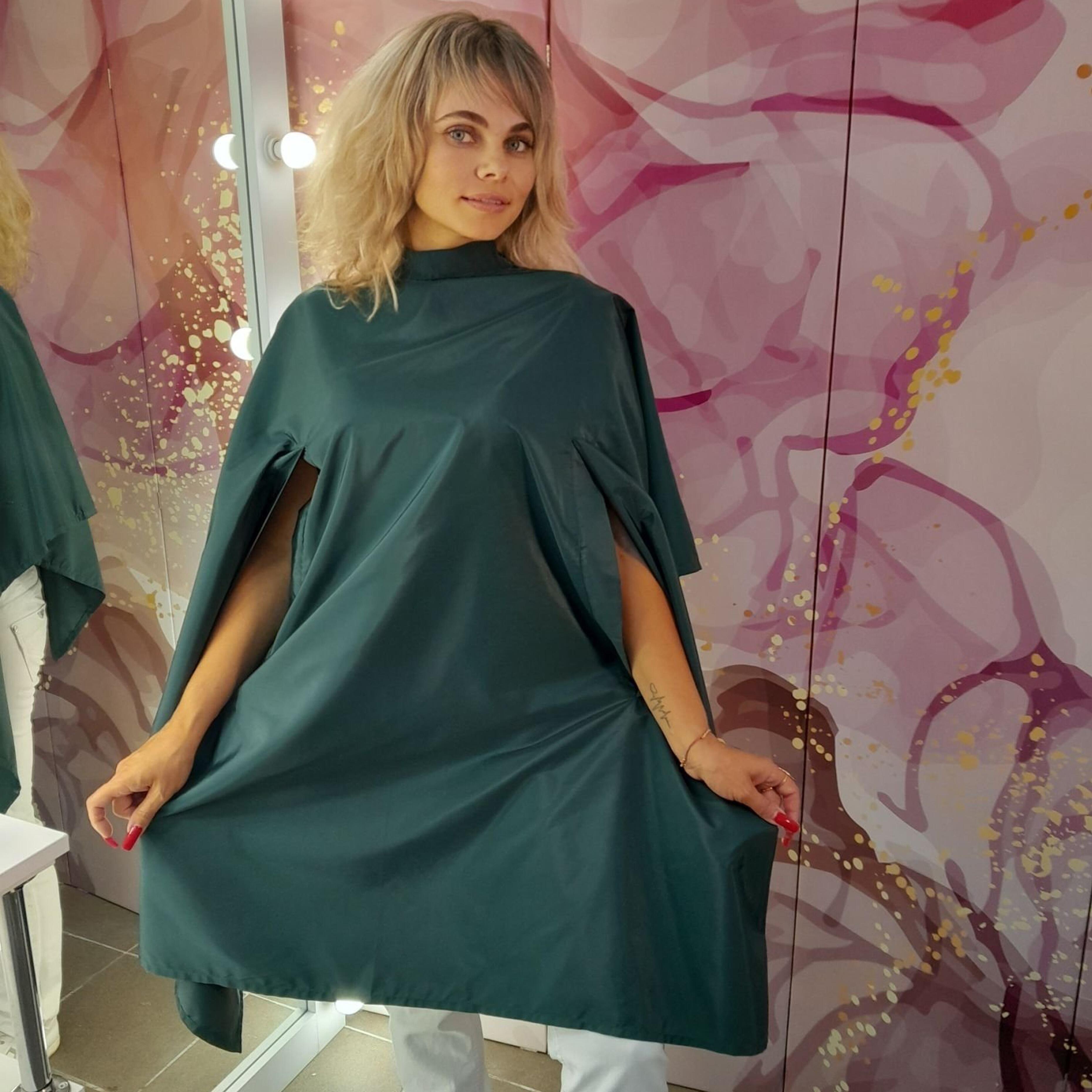 Waterproof salon cape Bottle Green with hand slits