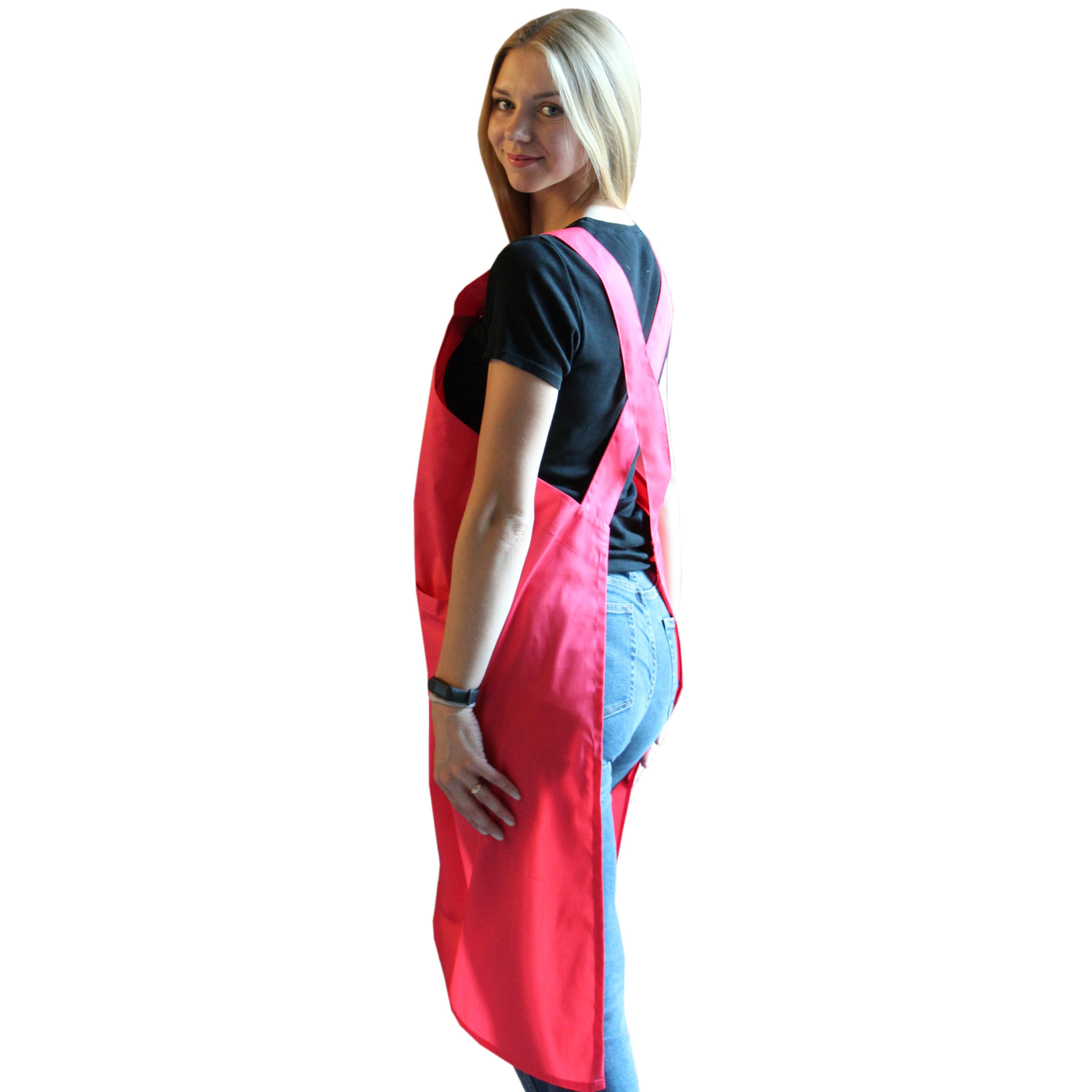 Cross Back Apron Pockets Coral with name