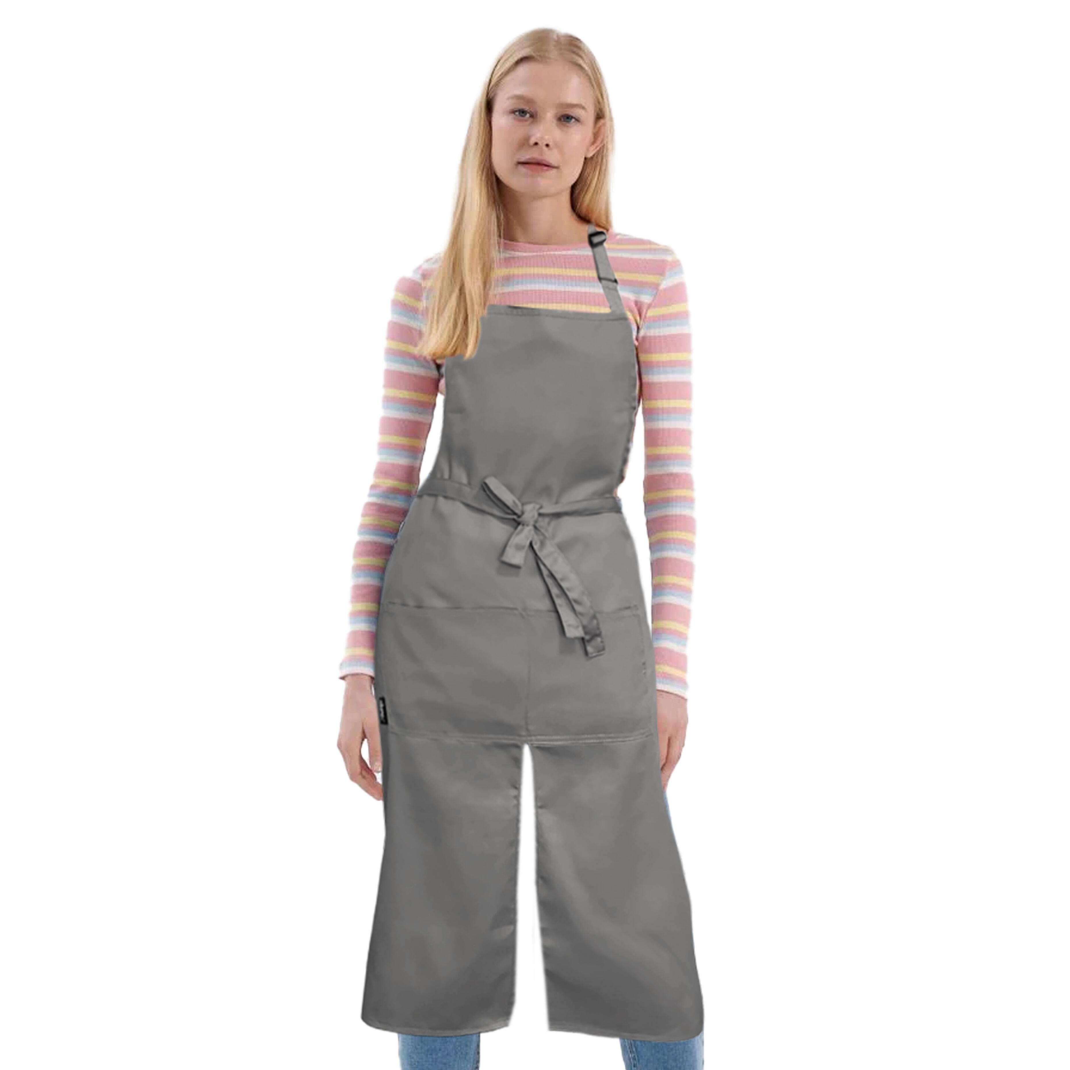 Personalised Long Splitted Bib Apron Light Grey