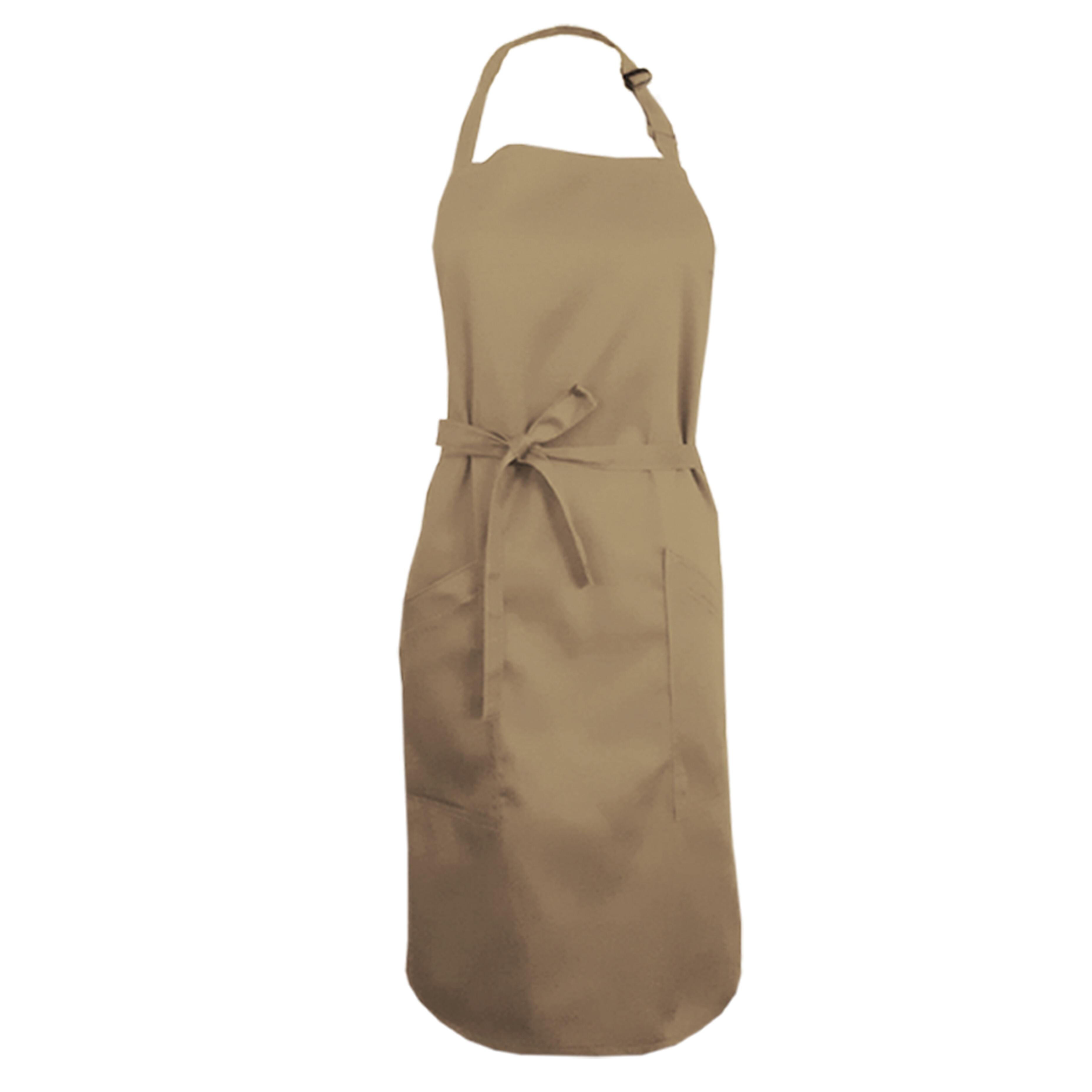 Bib Apron with Side Pockets Cappuccino with print