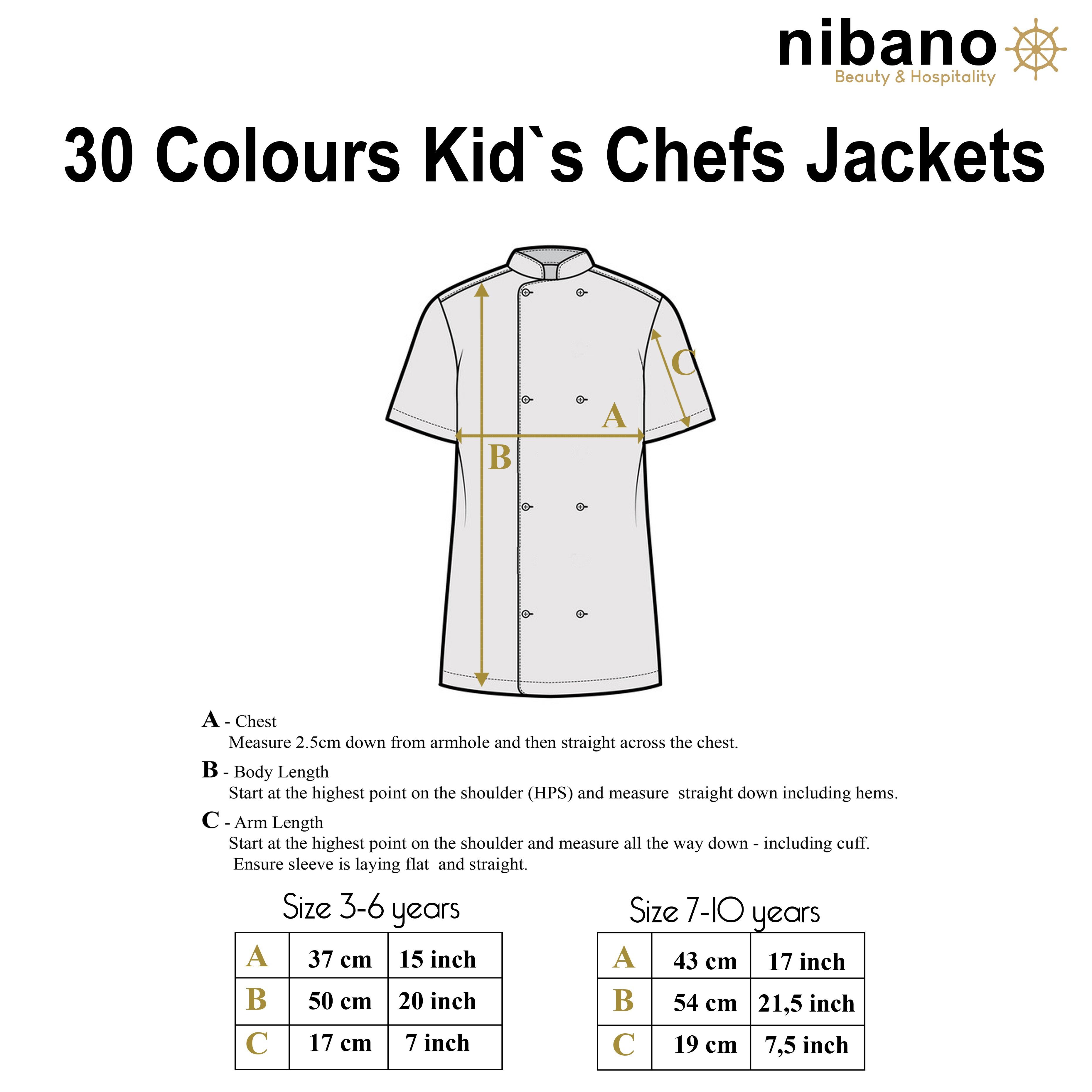 Size chart Kids Chef's Jacket Brown