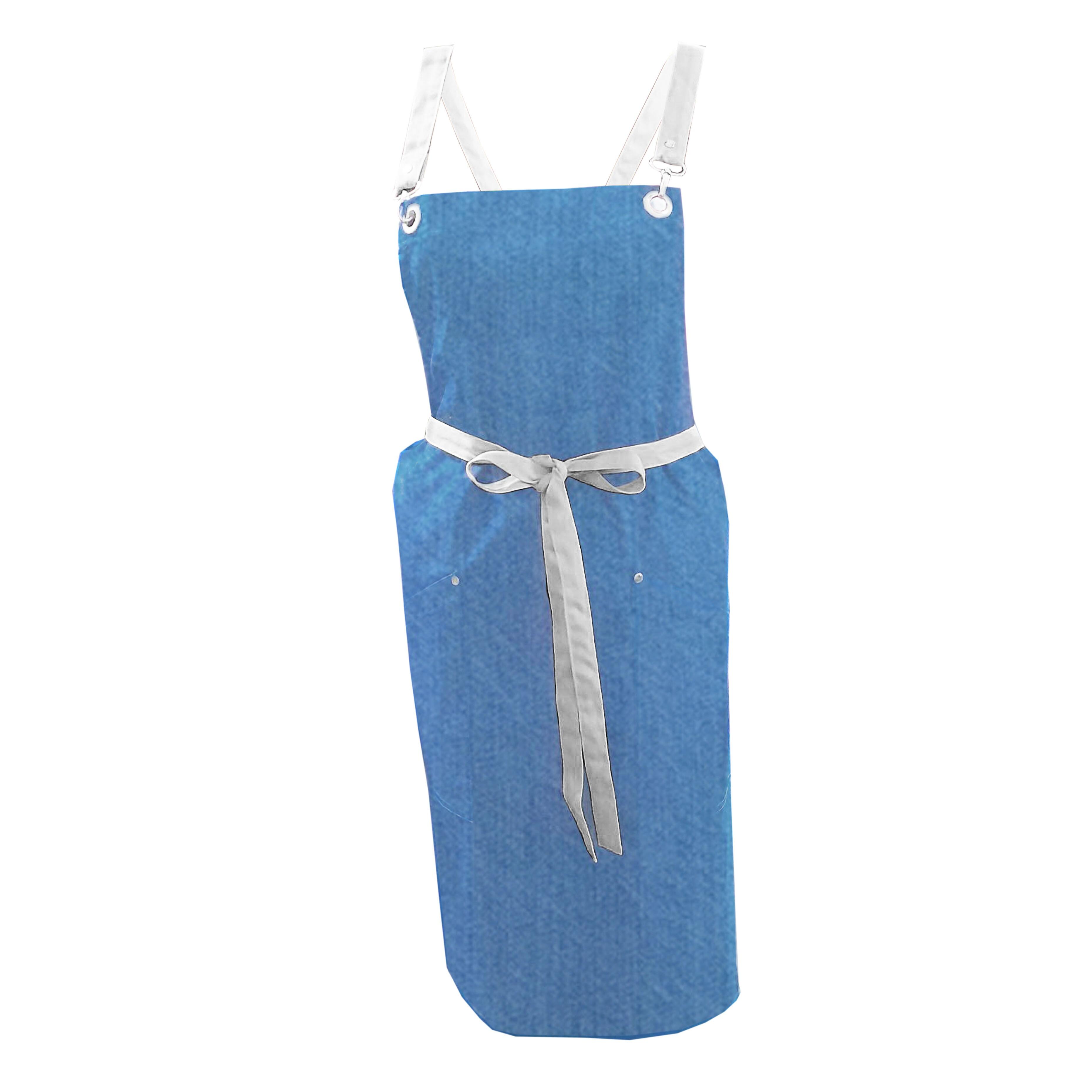 Custom Apron with Crossover Ties Denim Blue