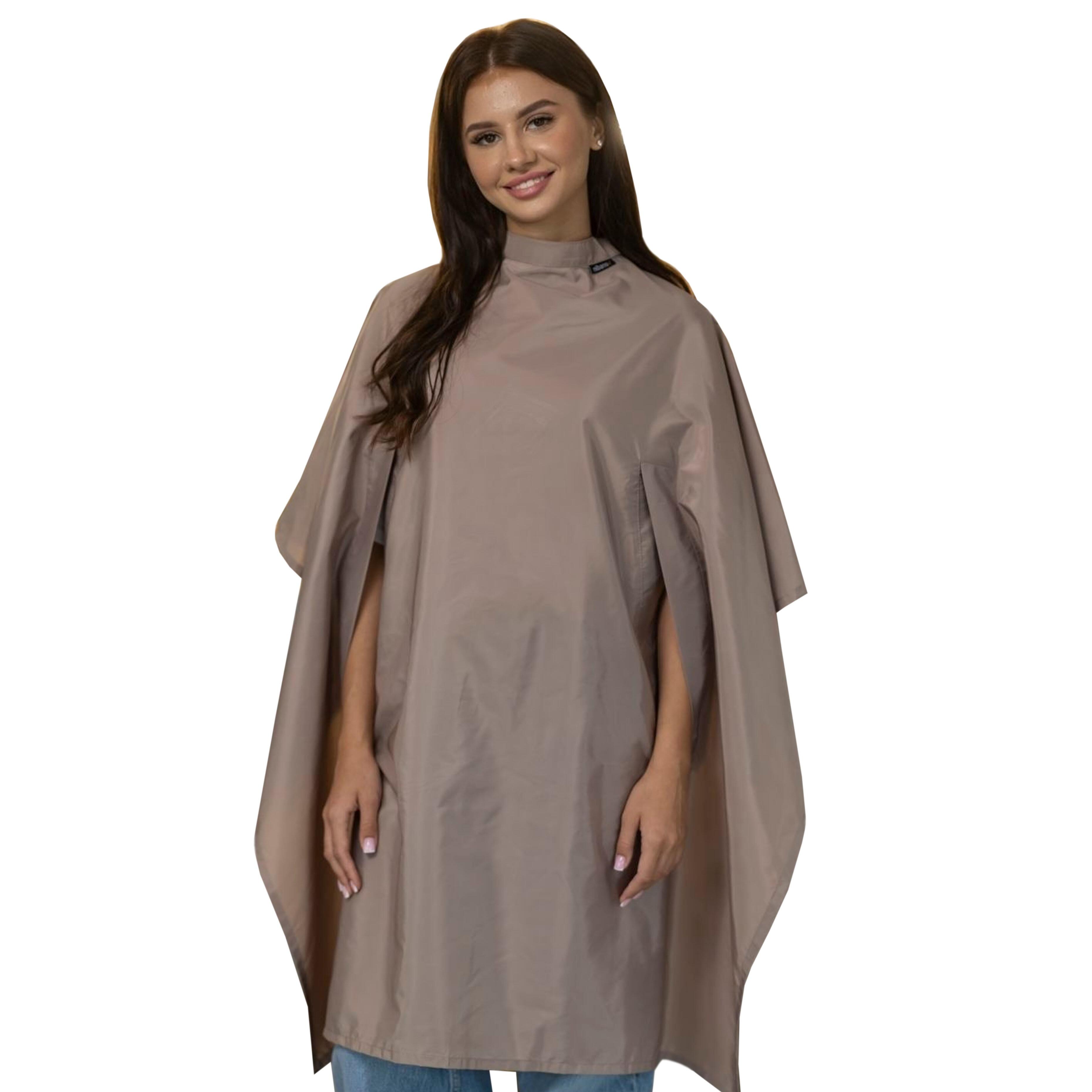 Hair salon cape with hand slits latte colour