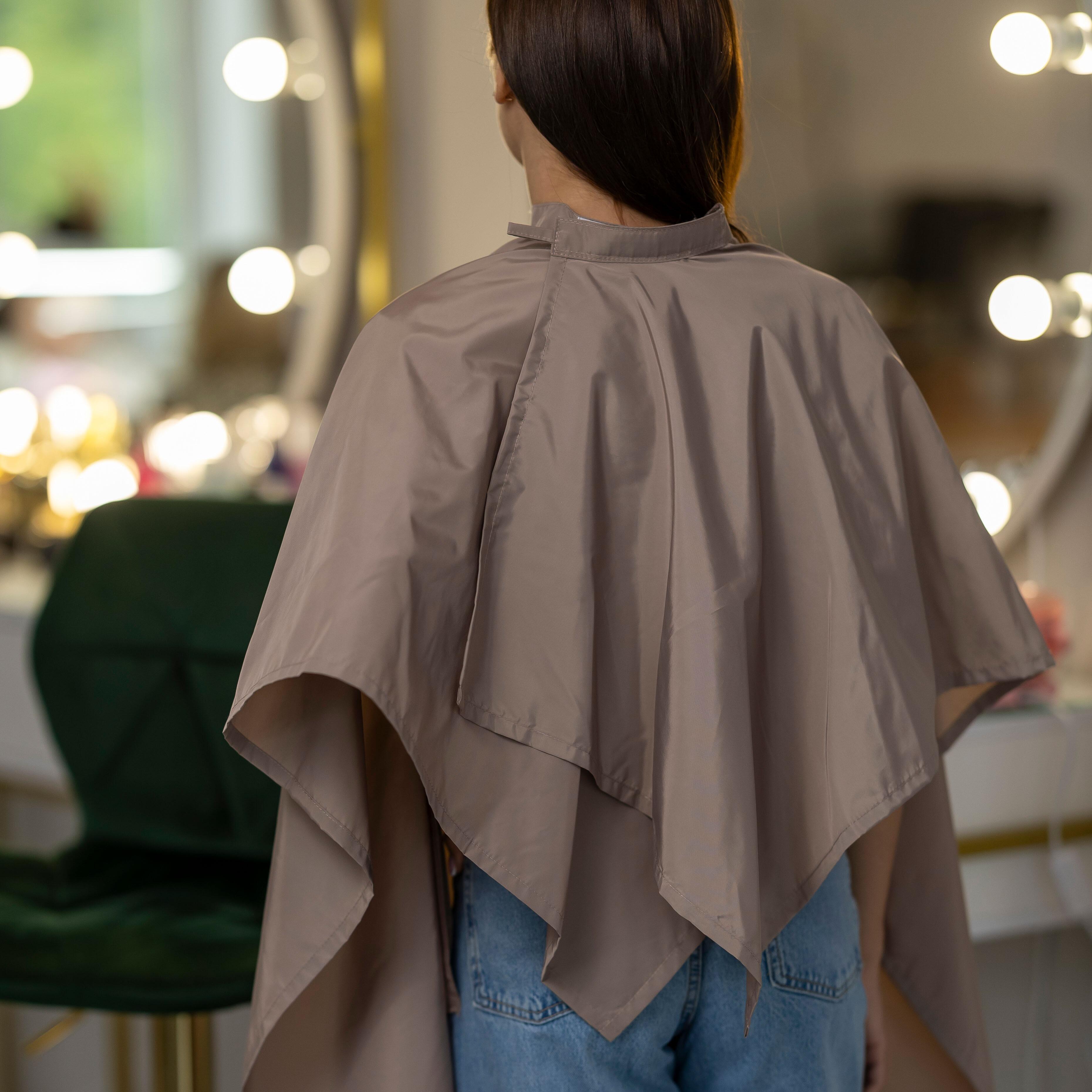 Hair salon cape with hand slits latte back