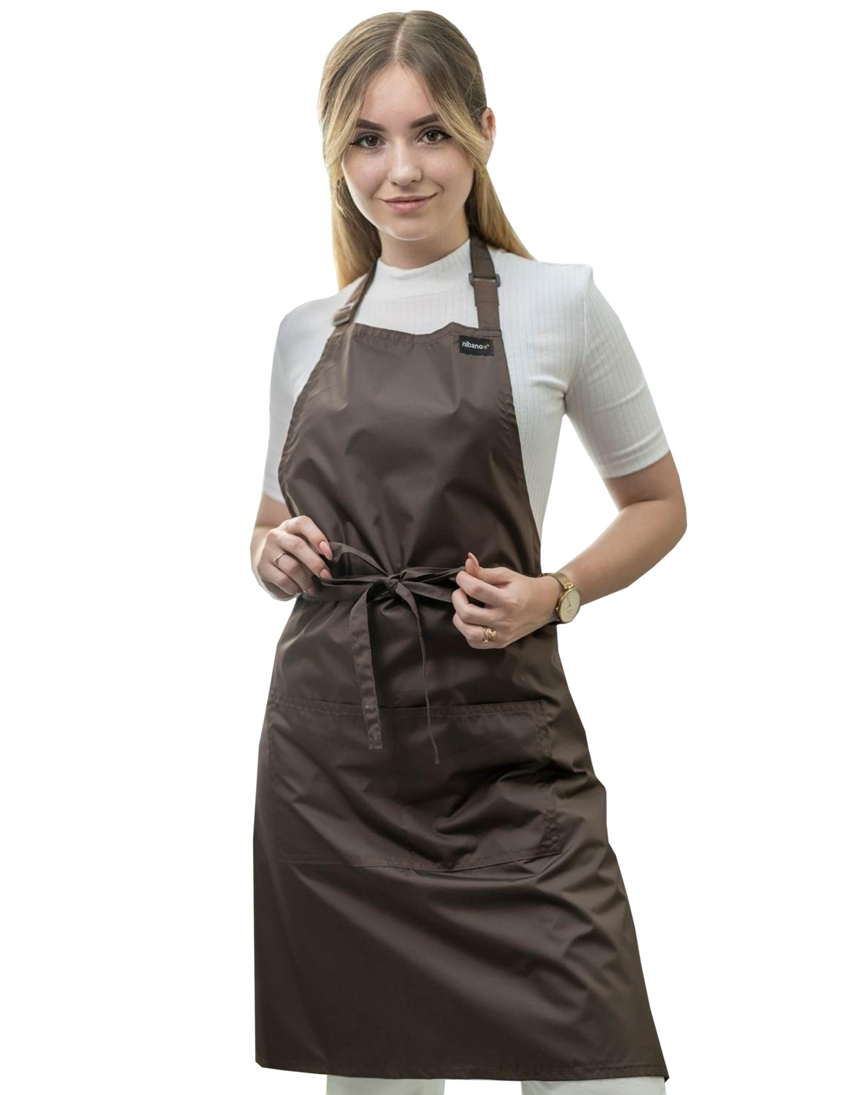 Waterproof chocolate apron with front pockets for salon use