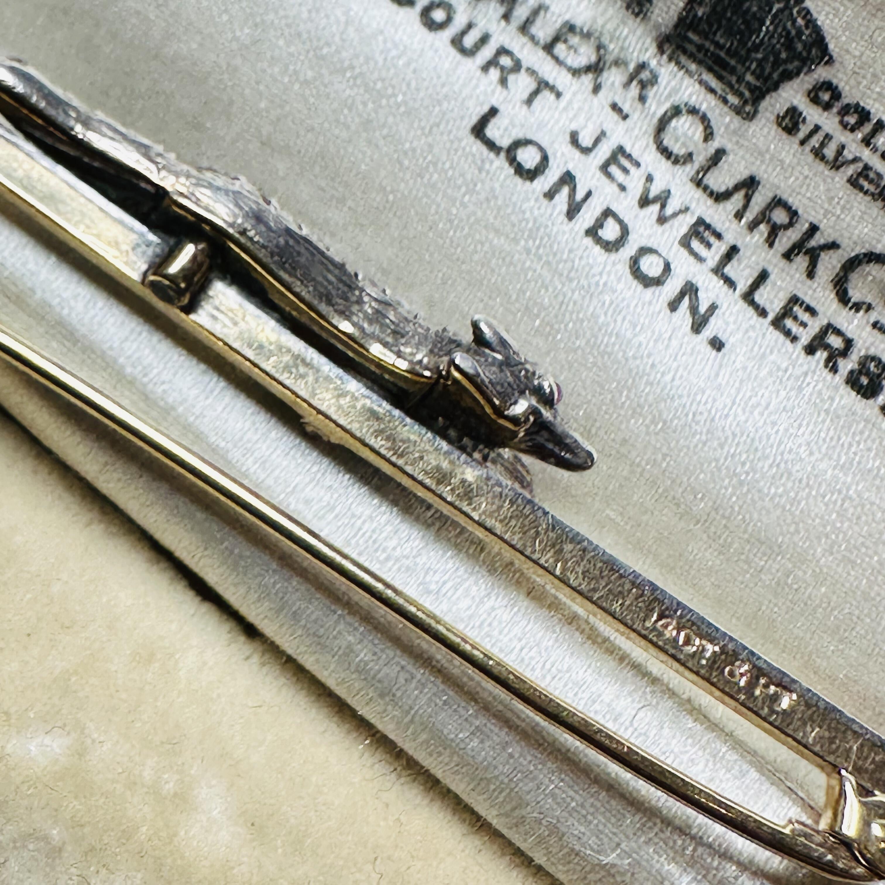 side view, Edwardian Diamond Set Running Fox Brooch in original box