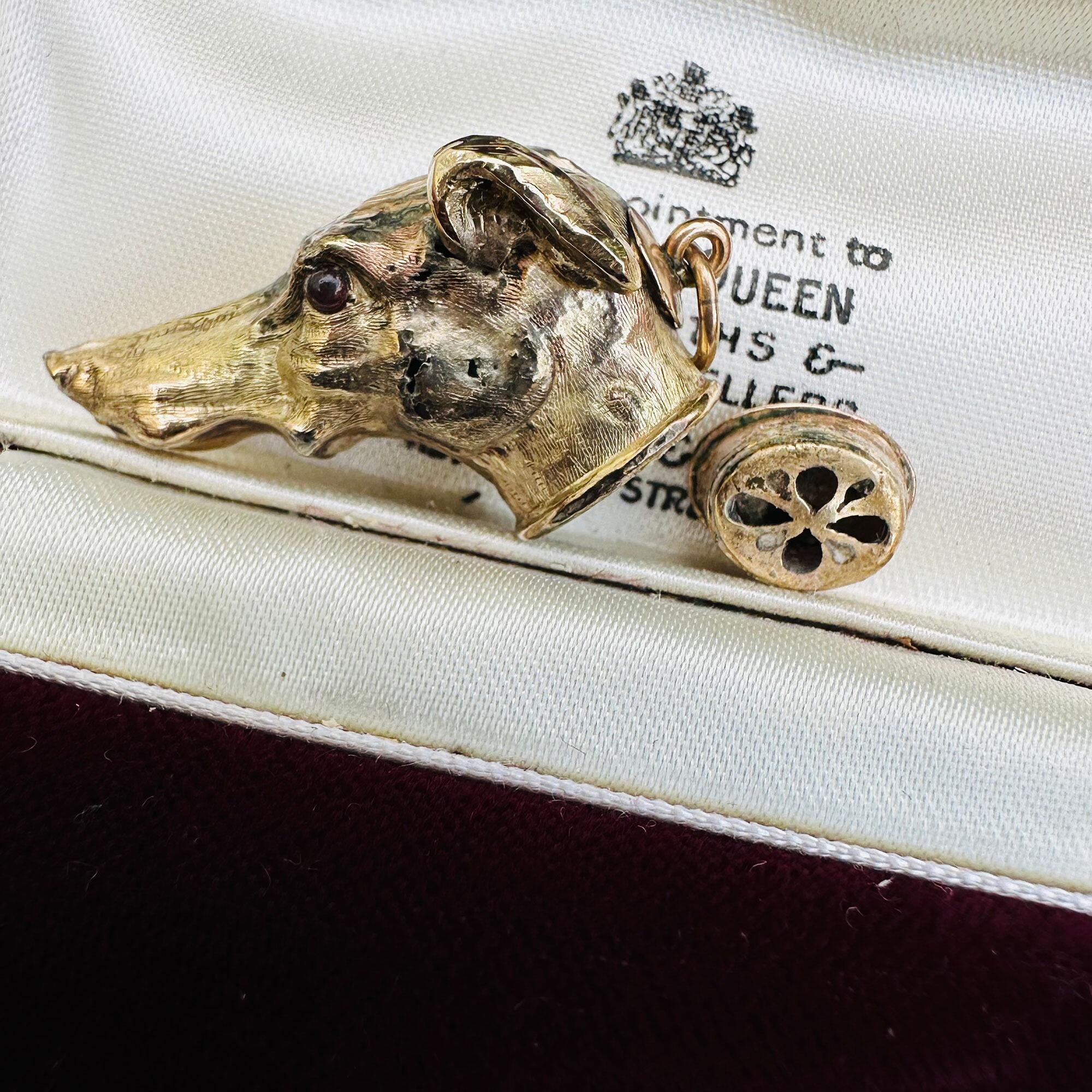 Rare, Antique Gold Greyhound Head Vinaigrette – Georgian Animal Motif in antique box