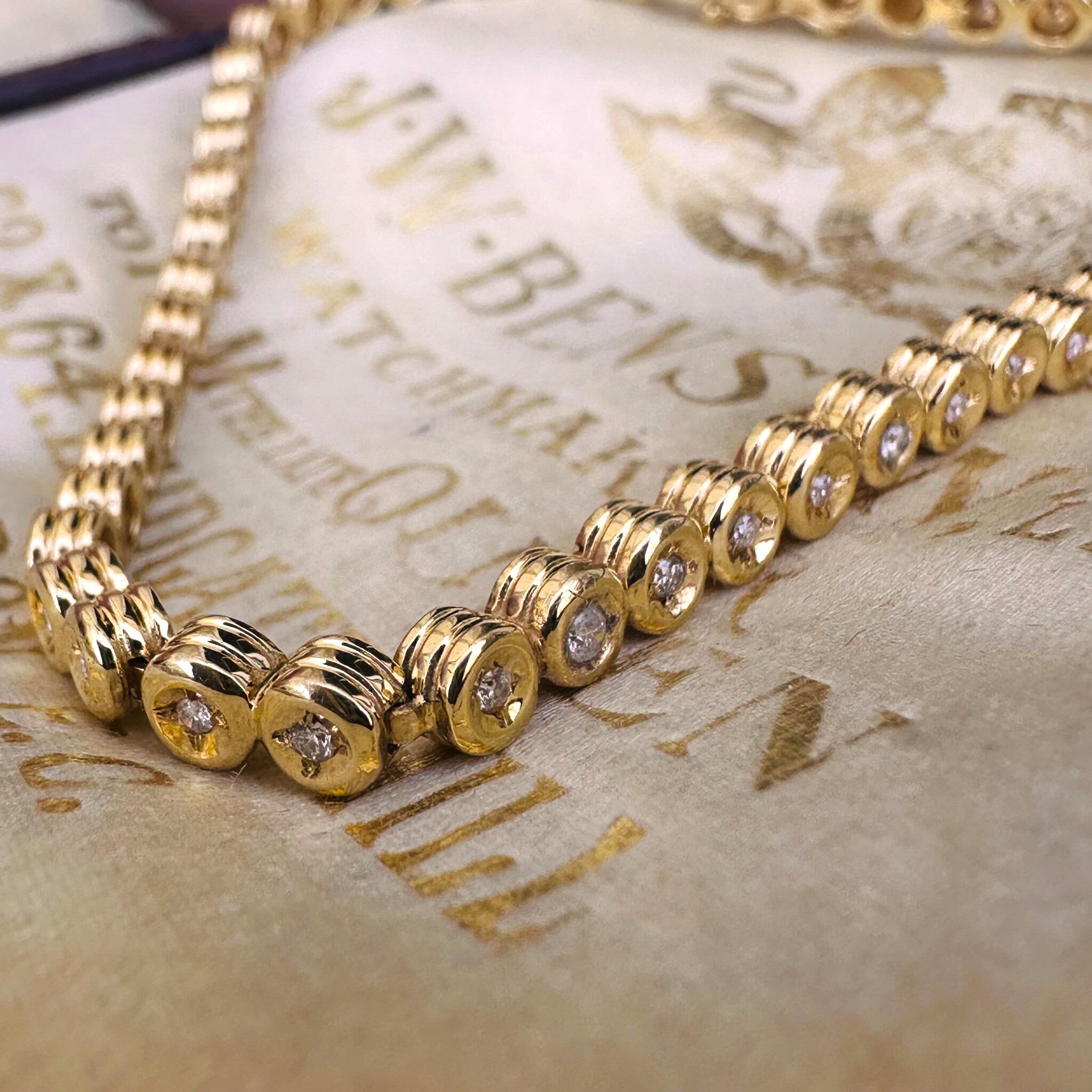 18ct Gold Diamond Line Tennis Bracelet, displayed on antique box