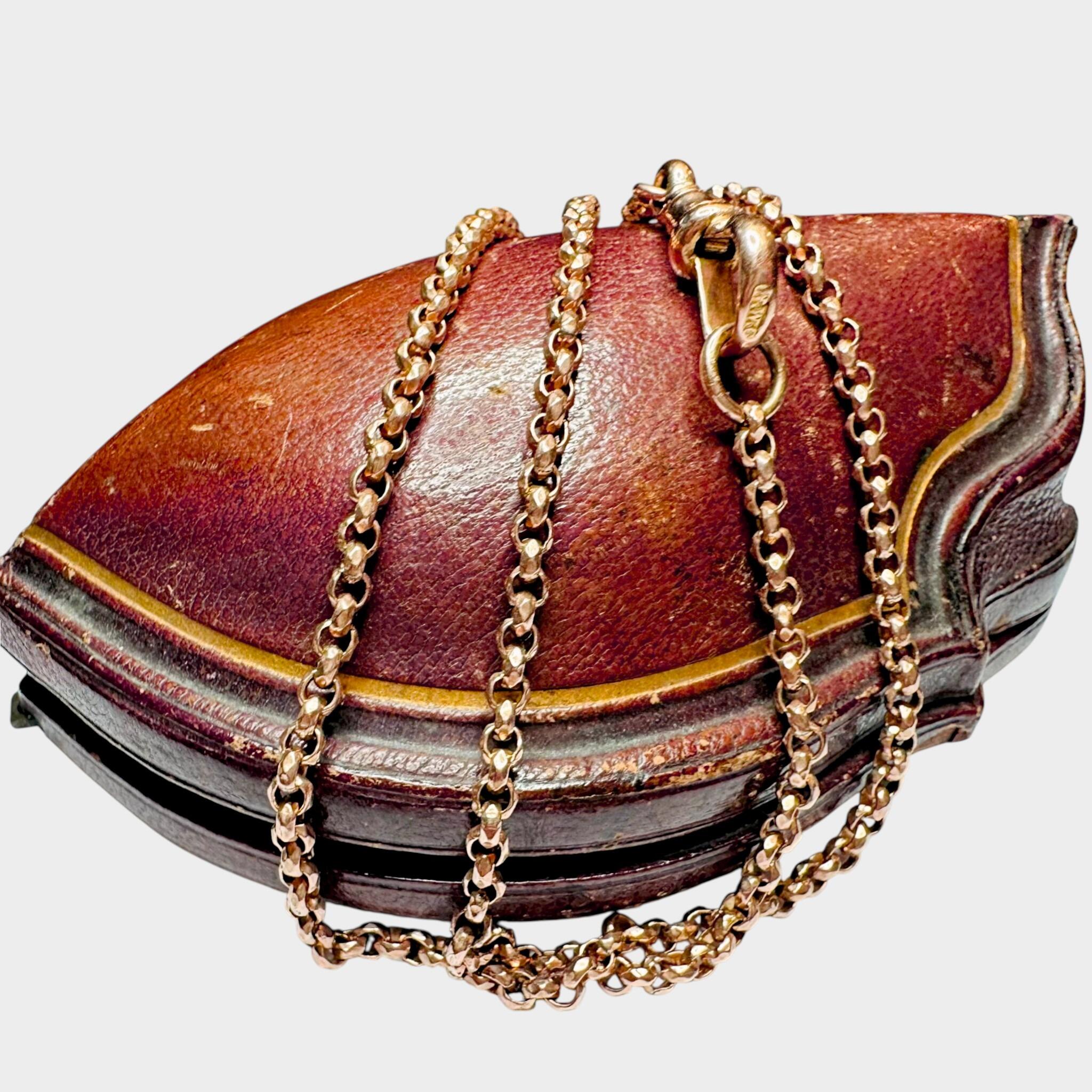 Rose Gold Belcher faceted Chain Necklace & Dog Clip displayed on antique box with grey background
