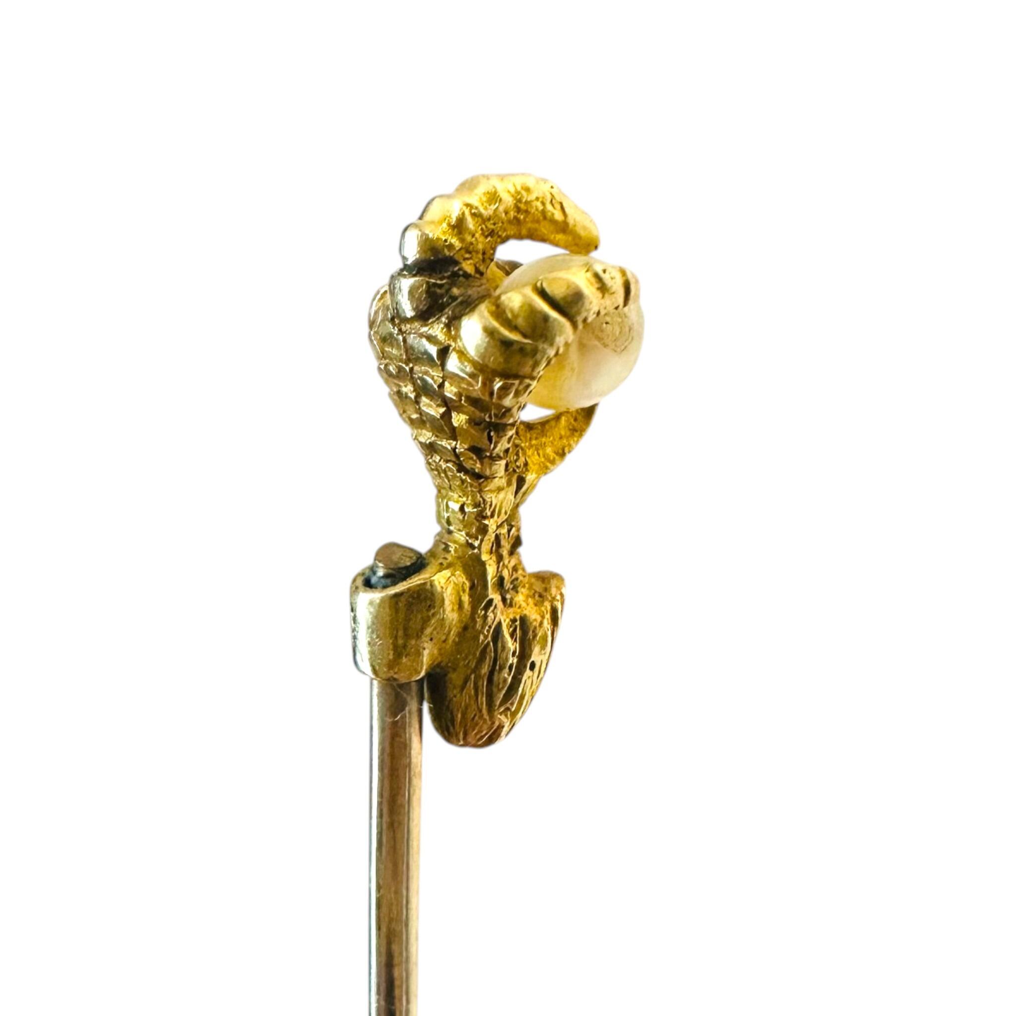 Victorian 18ct Gold Eagle Claw Pearl Stick Pin, Circa 1890