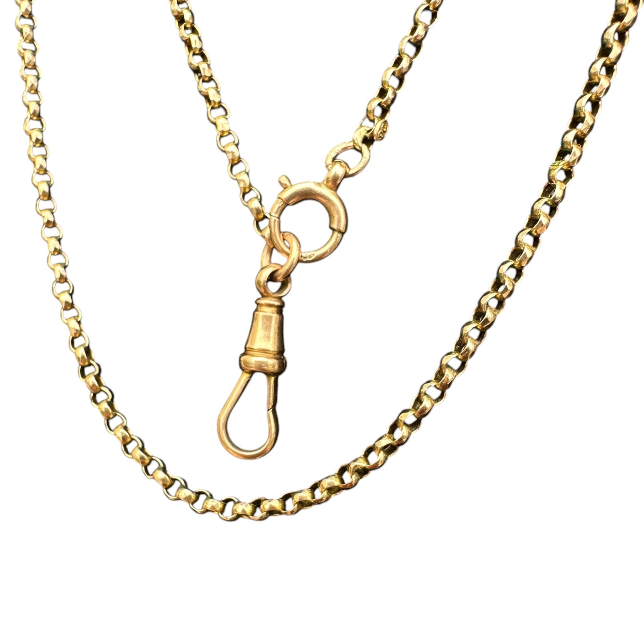 Antique Victorian 9k Rose Gold Belcher Chain, Dog Clip & Bolt Ring with white background