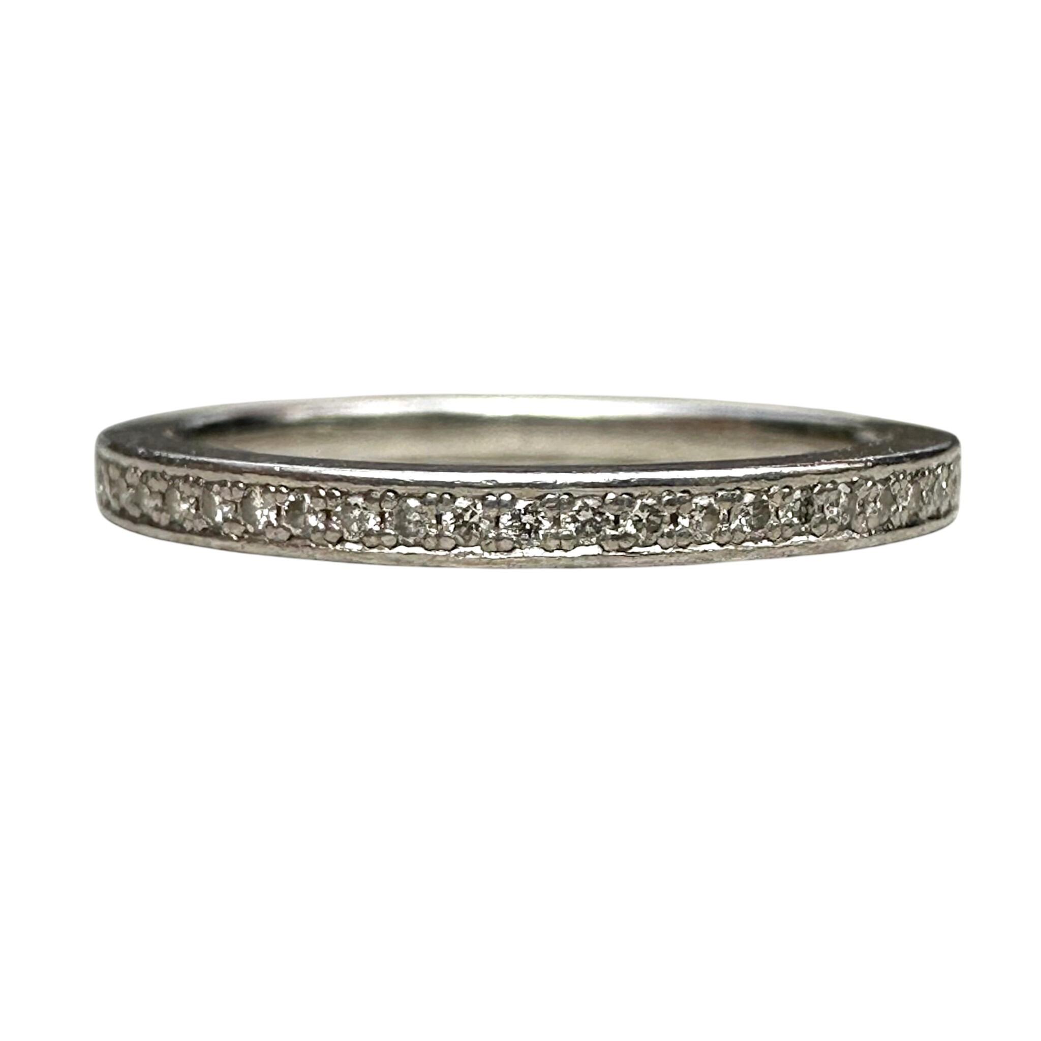Vintage Platinum Diamond Eternity Ring, Wedding Band with white background