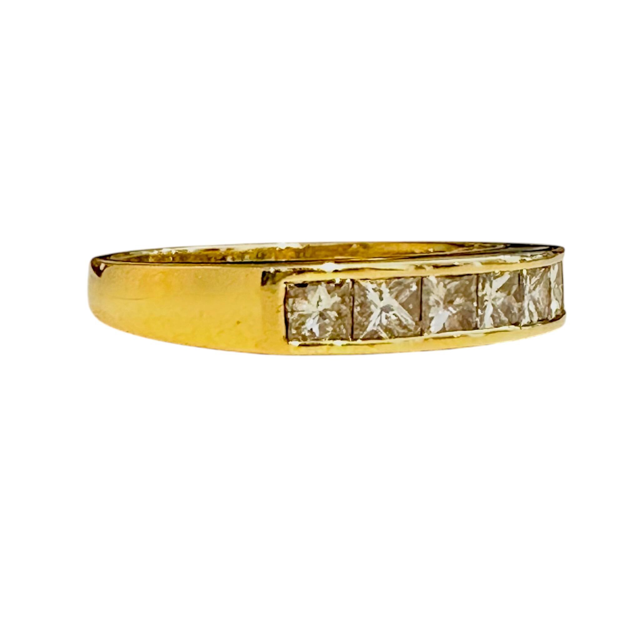 side profile 18k Yellow Gold Princess Cut Diamond Half Eternity Ring with white background