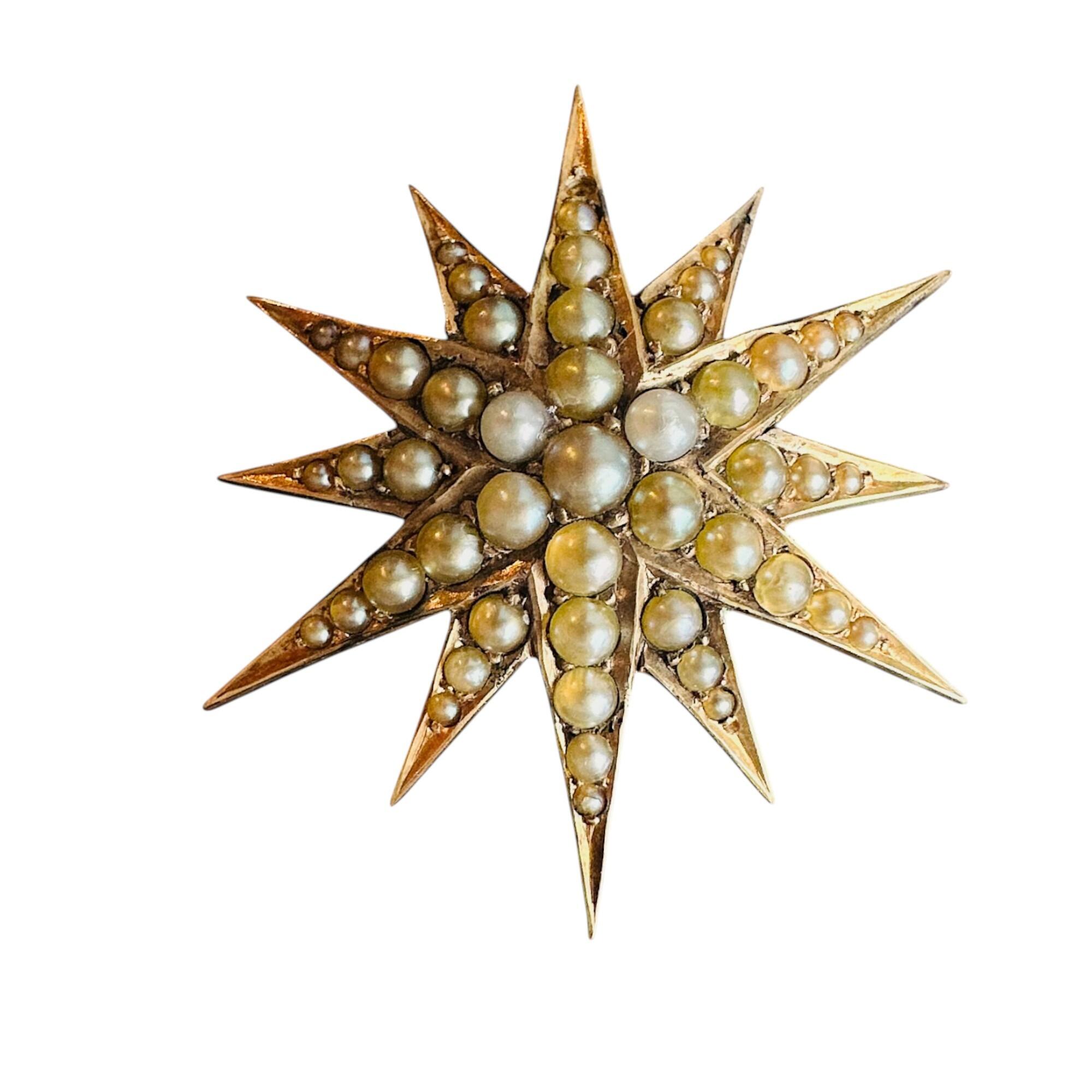 Victorian Enchanting Twelve-Pointed Celestial Pearl Star Pendant – 36 x 26.5mm, white background.