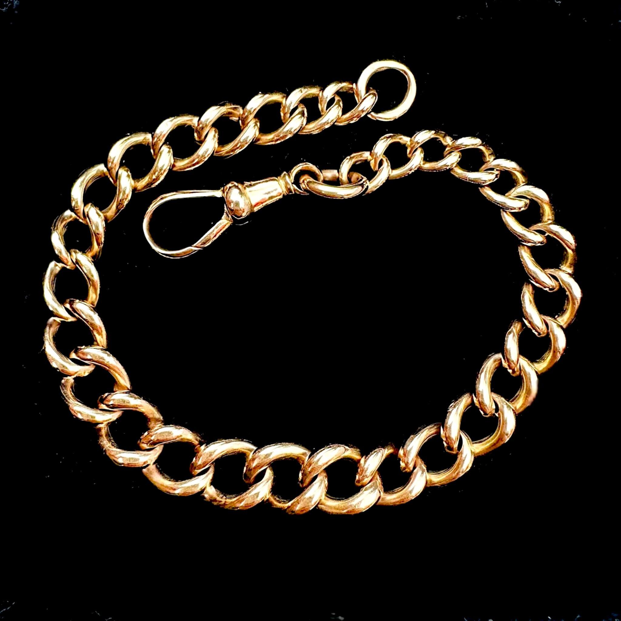 Antique Solid Rose Gold Albert Chain Bracelet & Dog Clip Clasp displayed on black velvet