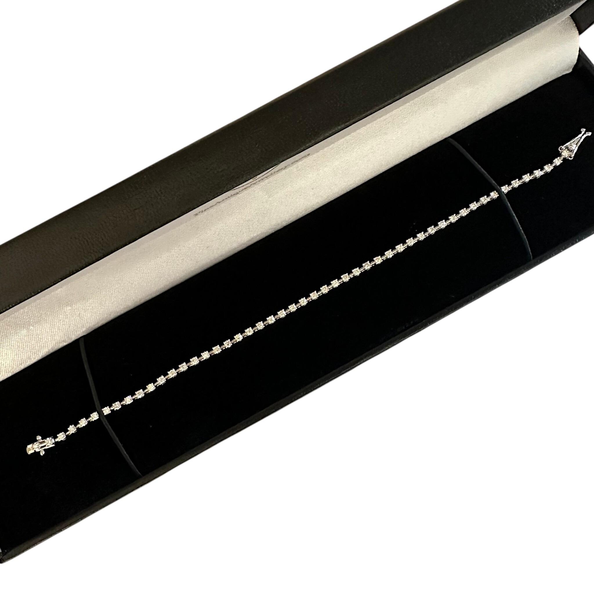 18K White Gold Diamond Tennis Bracelet displayed in box with white background