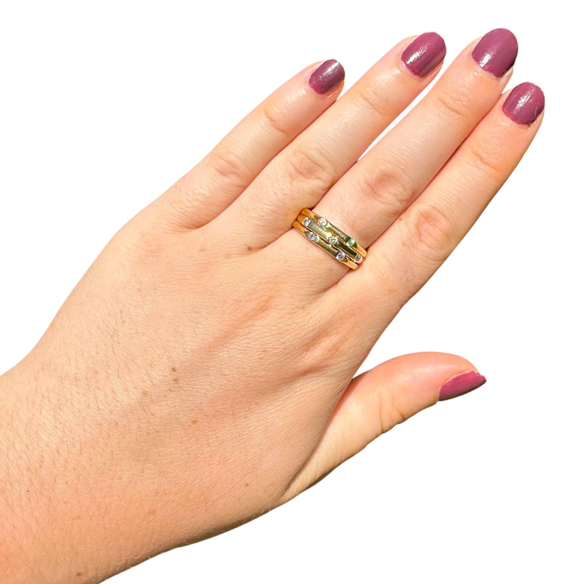 Vintage 18k Gold Diamond 0.35ct's Bamboo Ring worn on models hand with white background