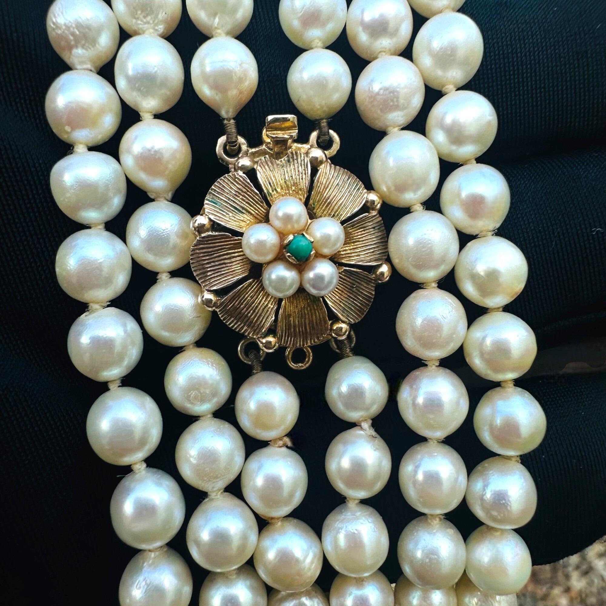 Cultured Pearl & Turquoise Necklace, with black background.