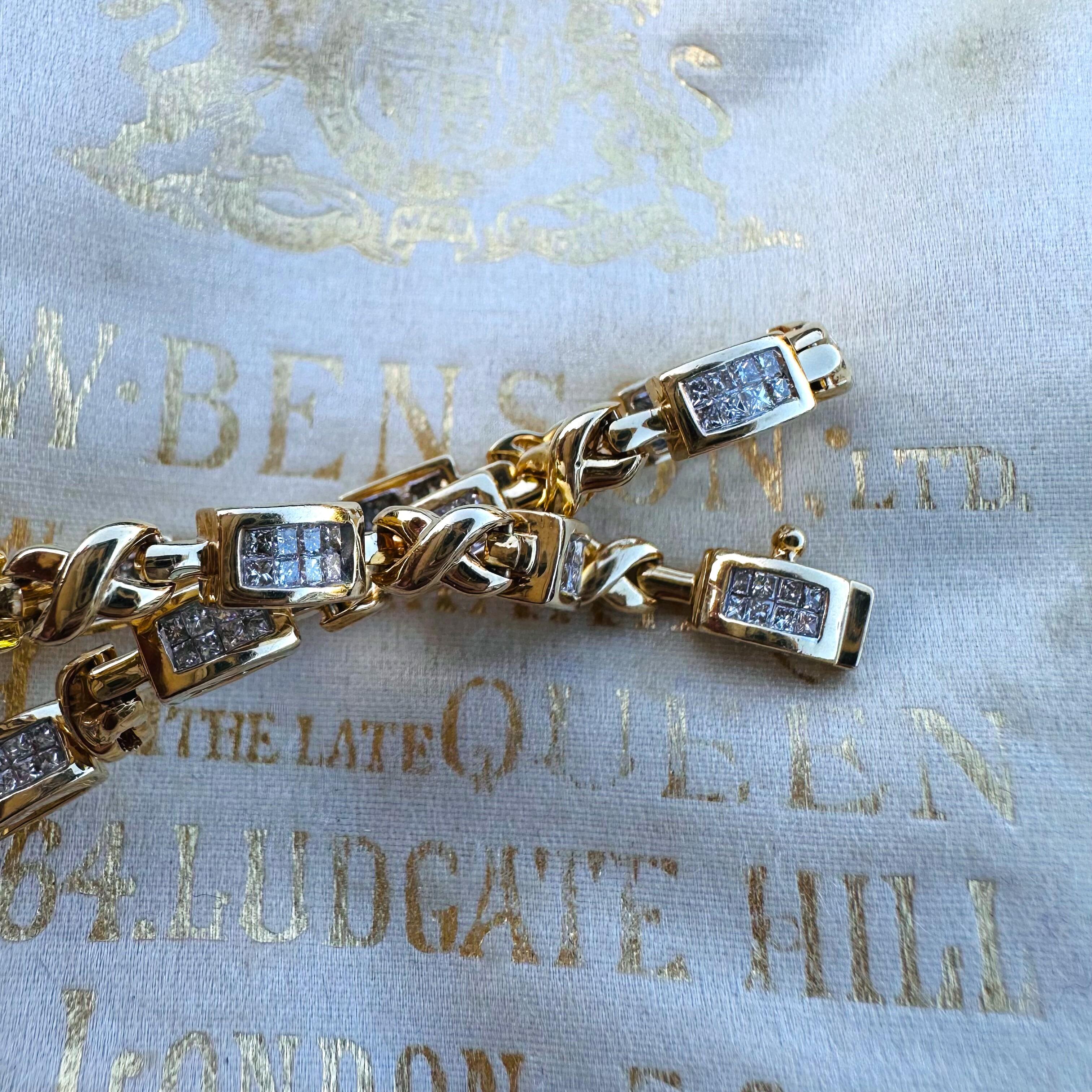 14k Gold Princess Cut Diamond Tennis Bracelet displayed on antique box