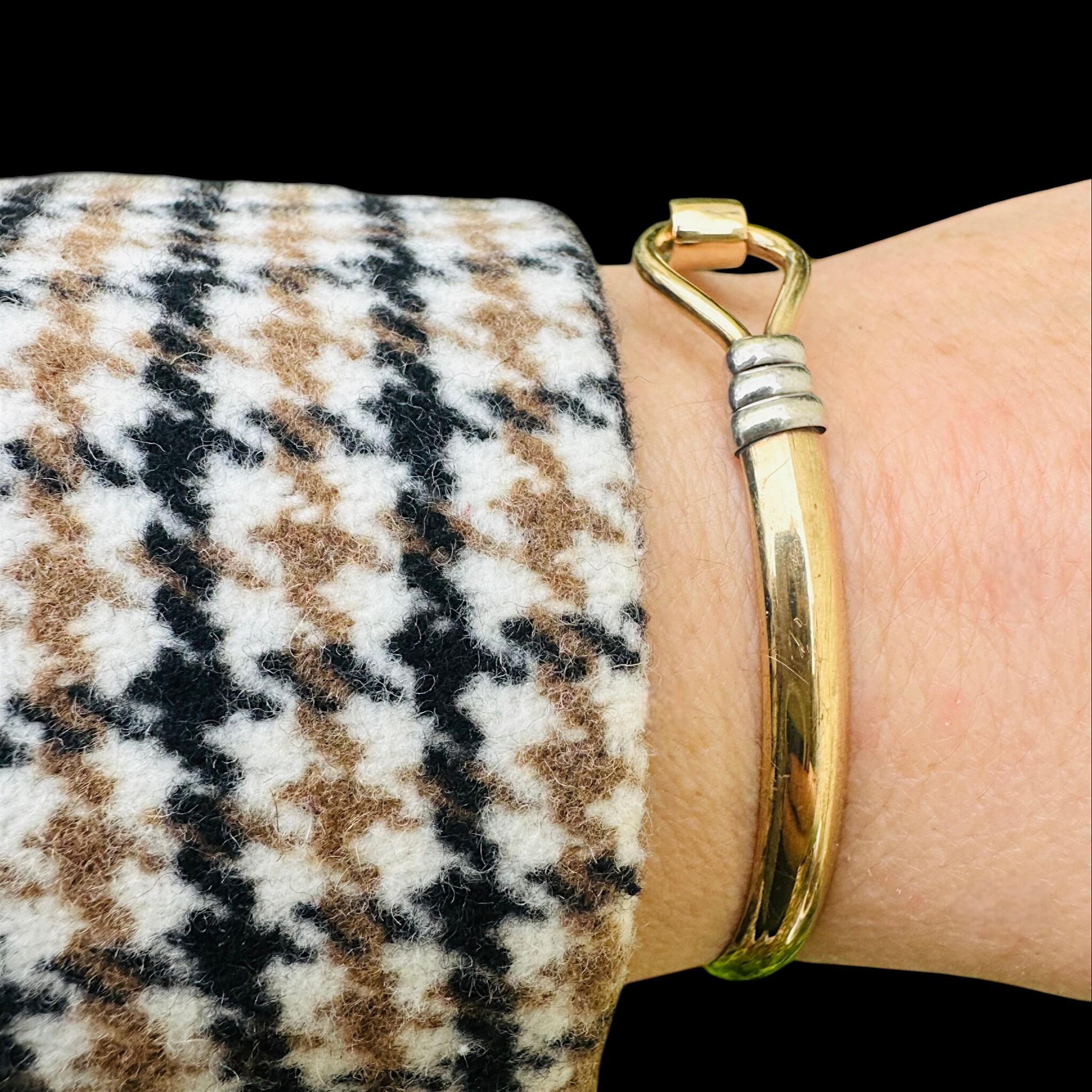 Vintage Two Tone Gold Bangle Bracelet worn on models wrist