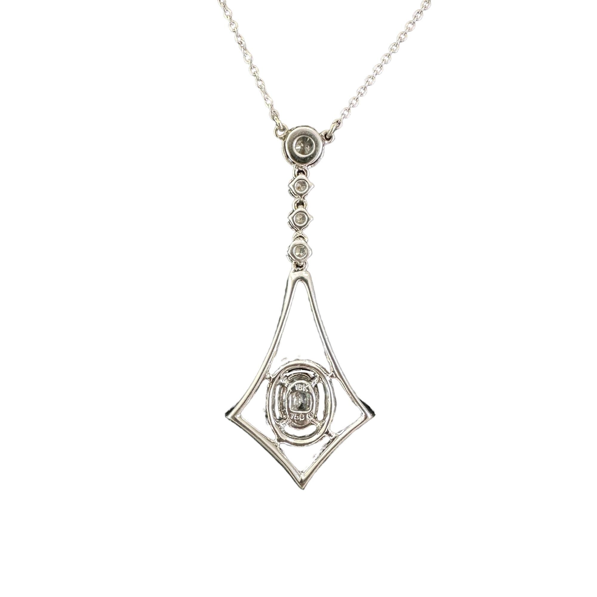 white gold lariat openwork necklace studded with diamonds with white background