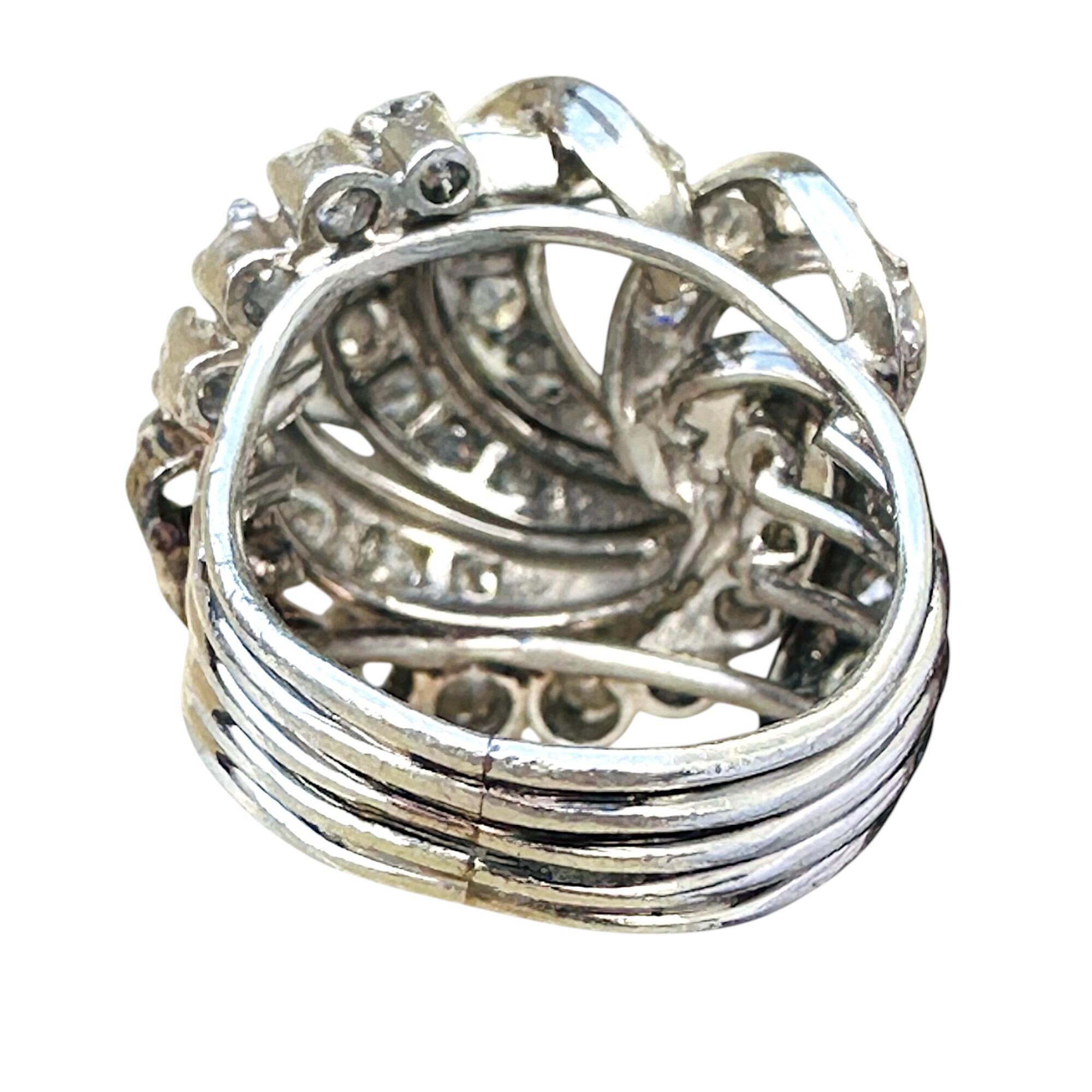 Platinum Diamond 1.12ct cluster cocktail ring , on a white background, rear view