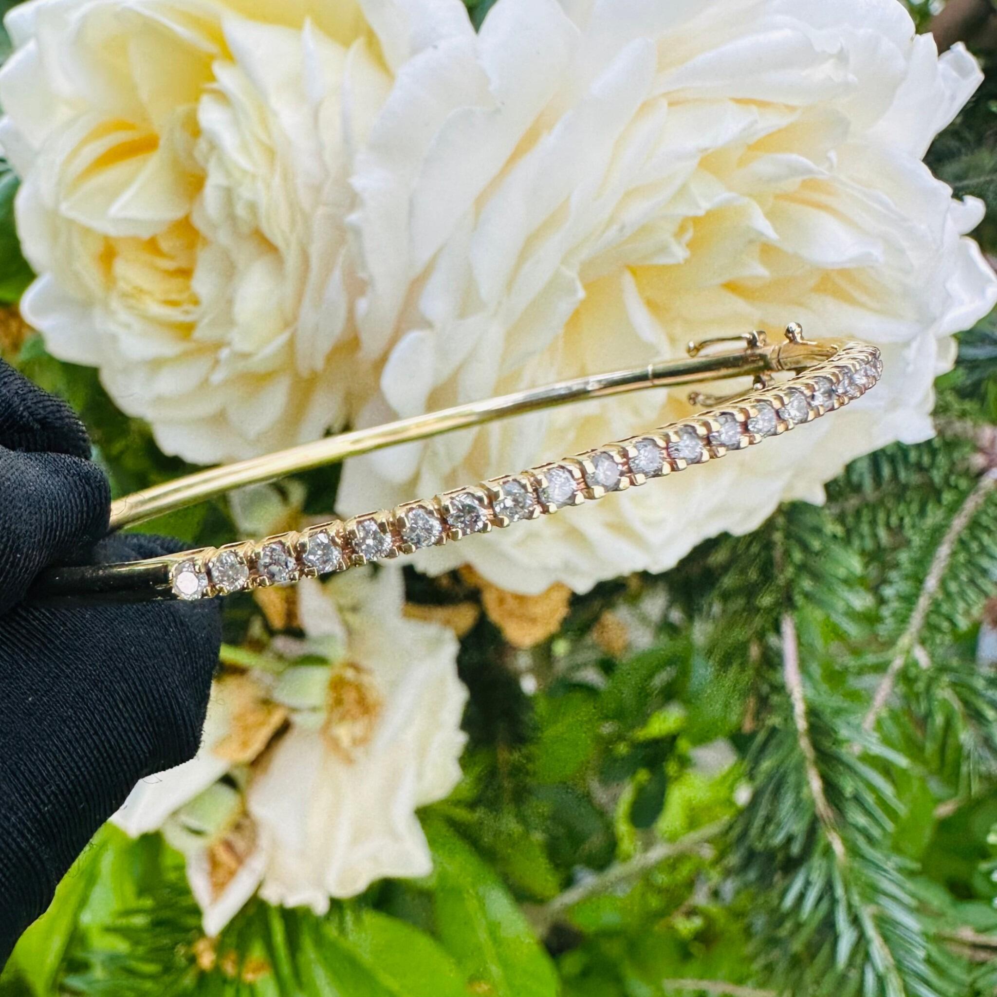 Vintage Gold & Diamond Tennis Style Bangle with garden background