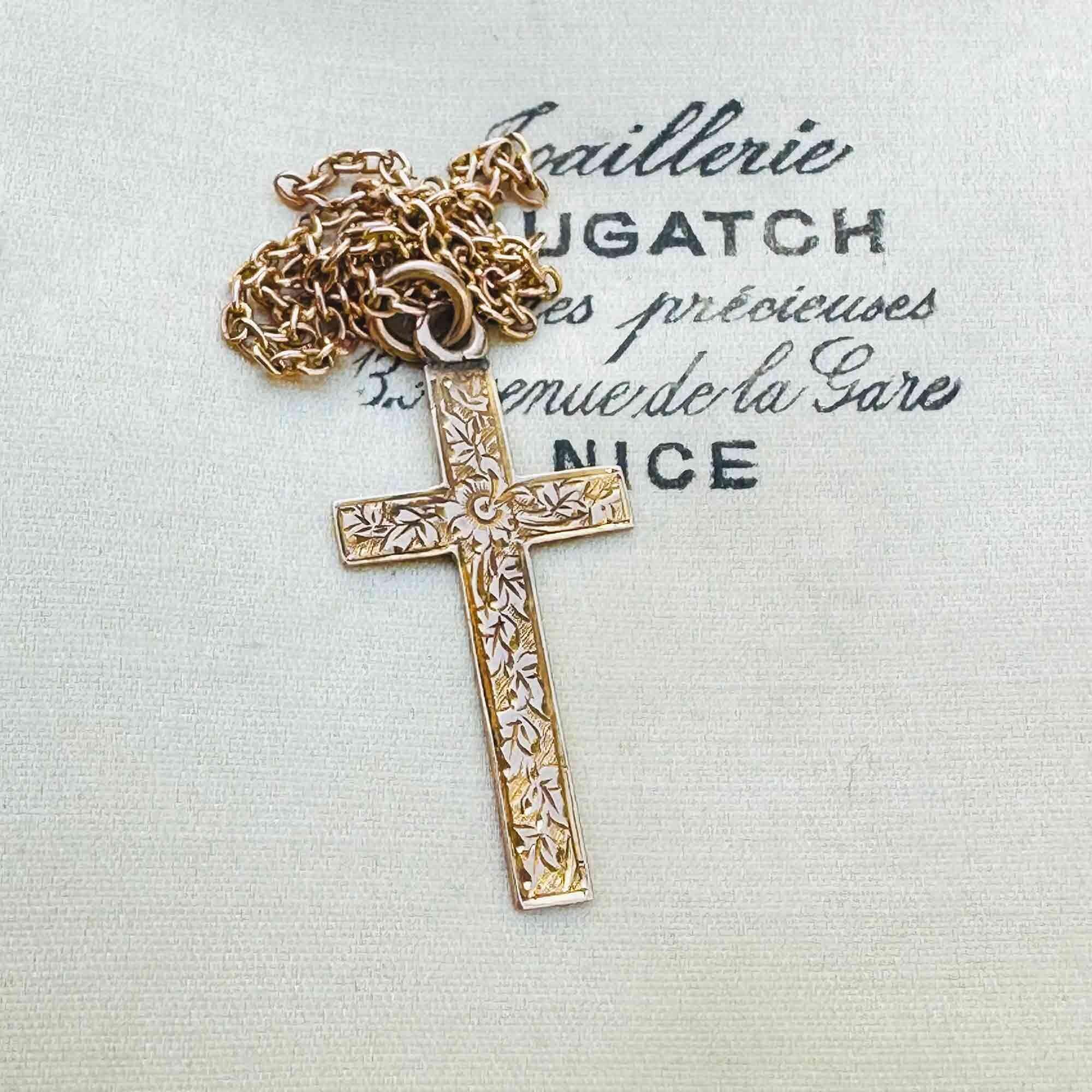 Antique 9k rose gold cross pendant made in Chester by JM