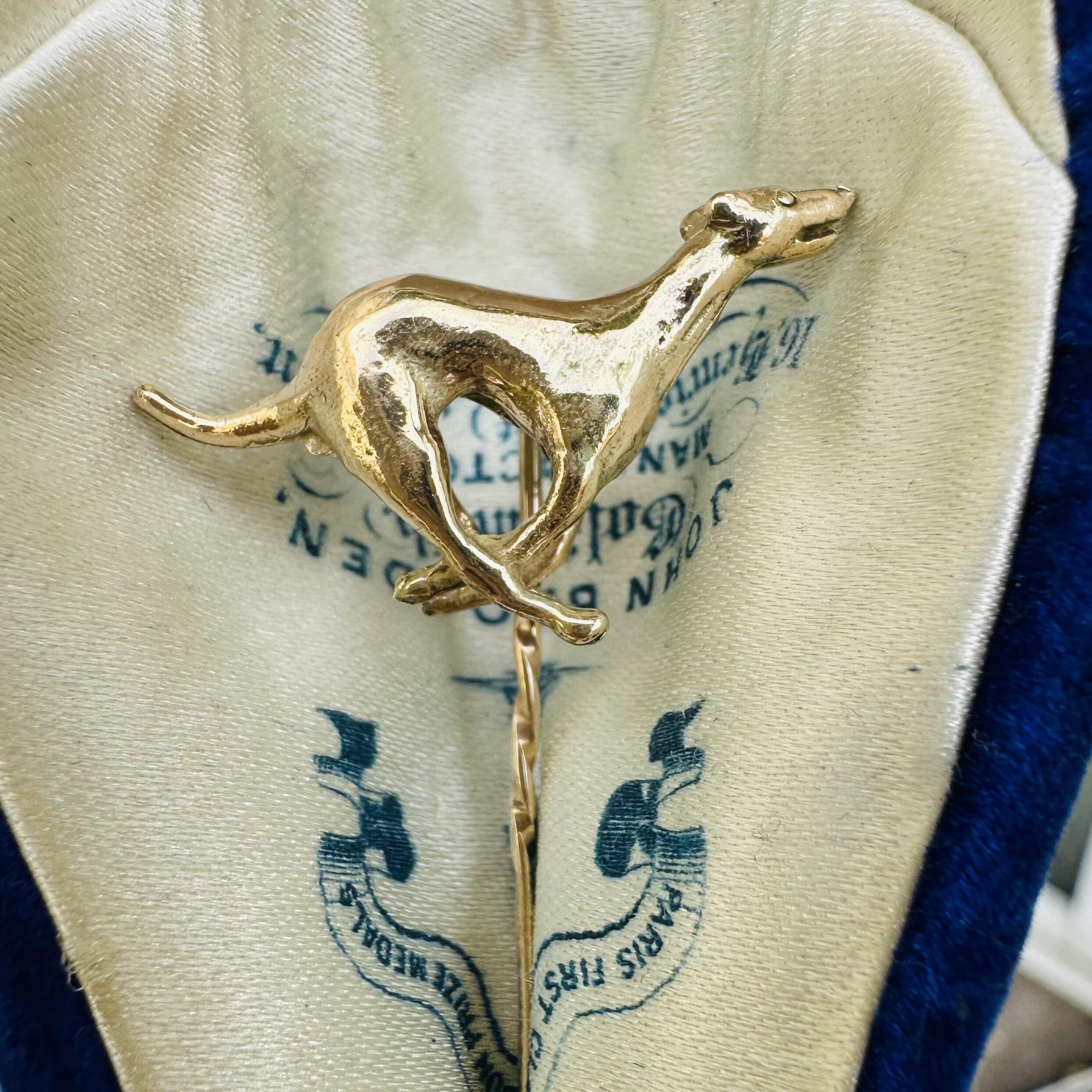 Antique 9ct Gold Leaping Greyhound Dog Stick Pin – Dog Motif Jewellery