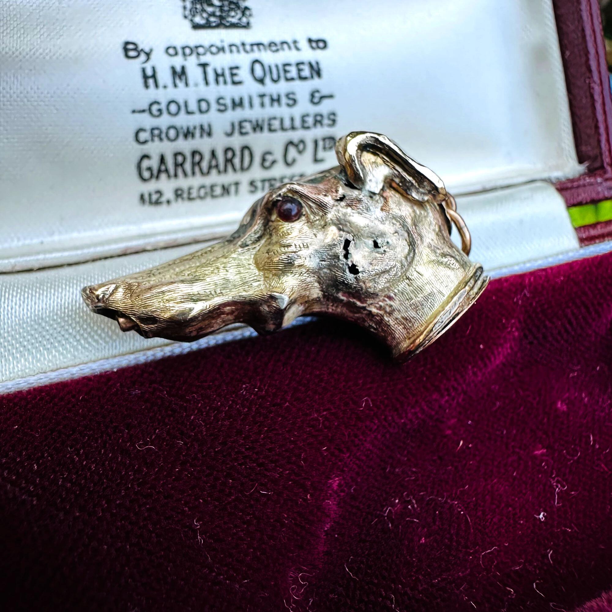 Rare, Antique Gold Greyhound Head Vinaigrette – Georgian Animal Motif in antique box
