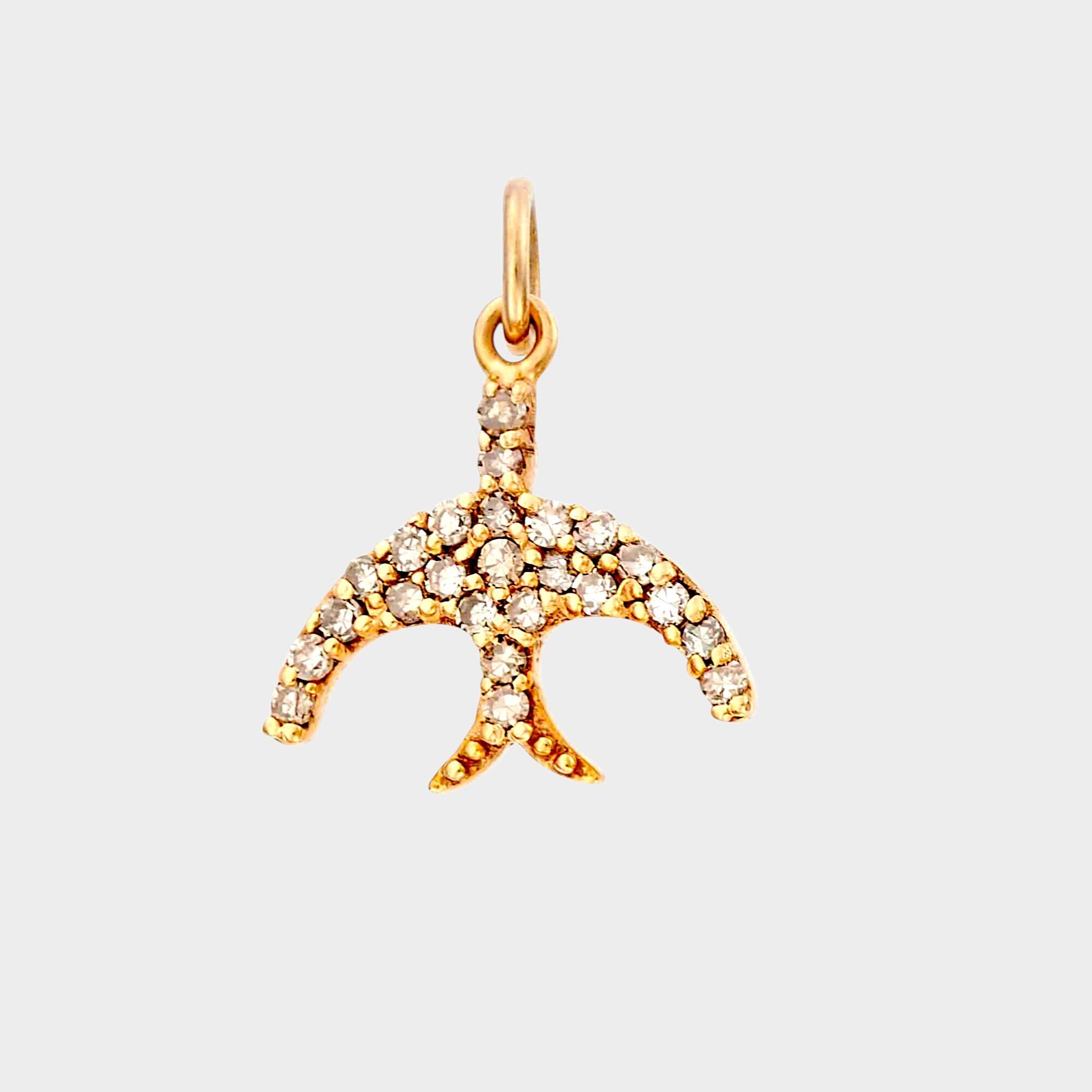 14ct Rose Gold & Diamond Swallow Charm Pendant, grey background.