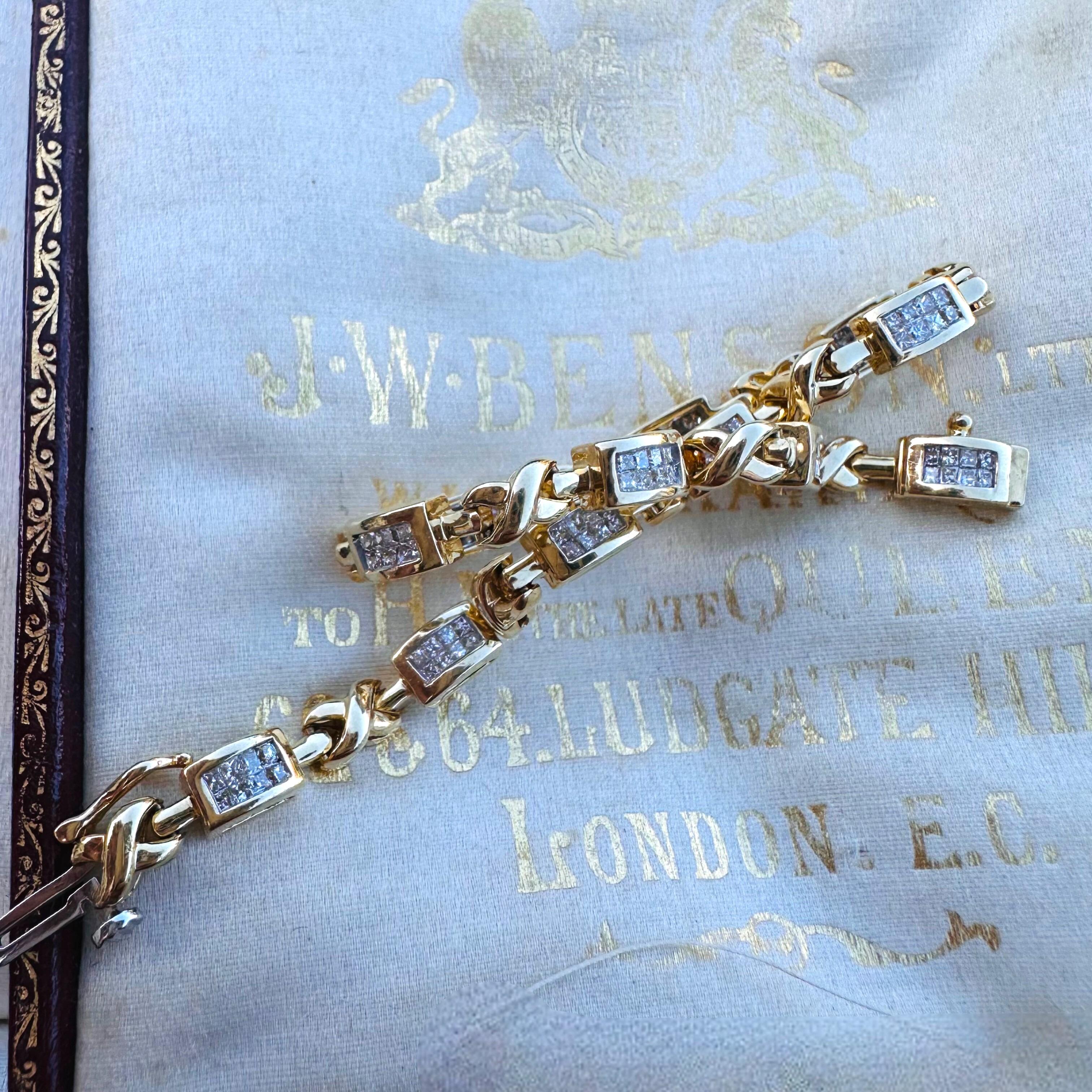 14k Gold Princess Cut Diamond Tennis Bracelet displayed on antique box