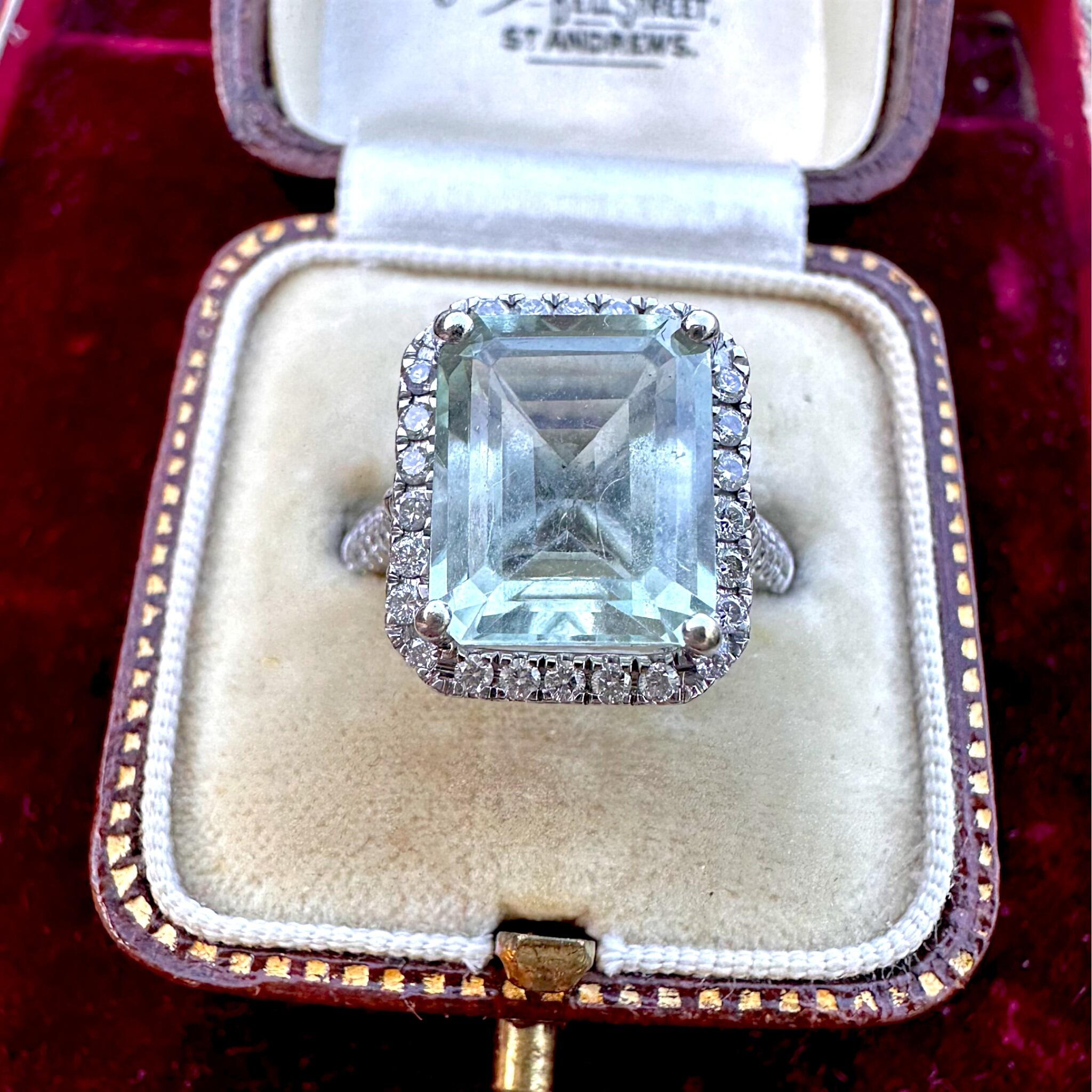 top view of Diamond Halo & Prasiolite Cluster Ring in 14k White Gold