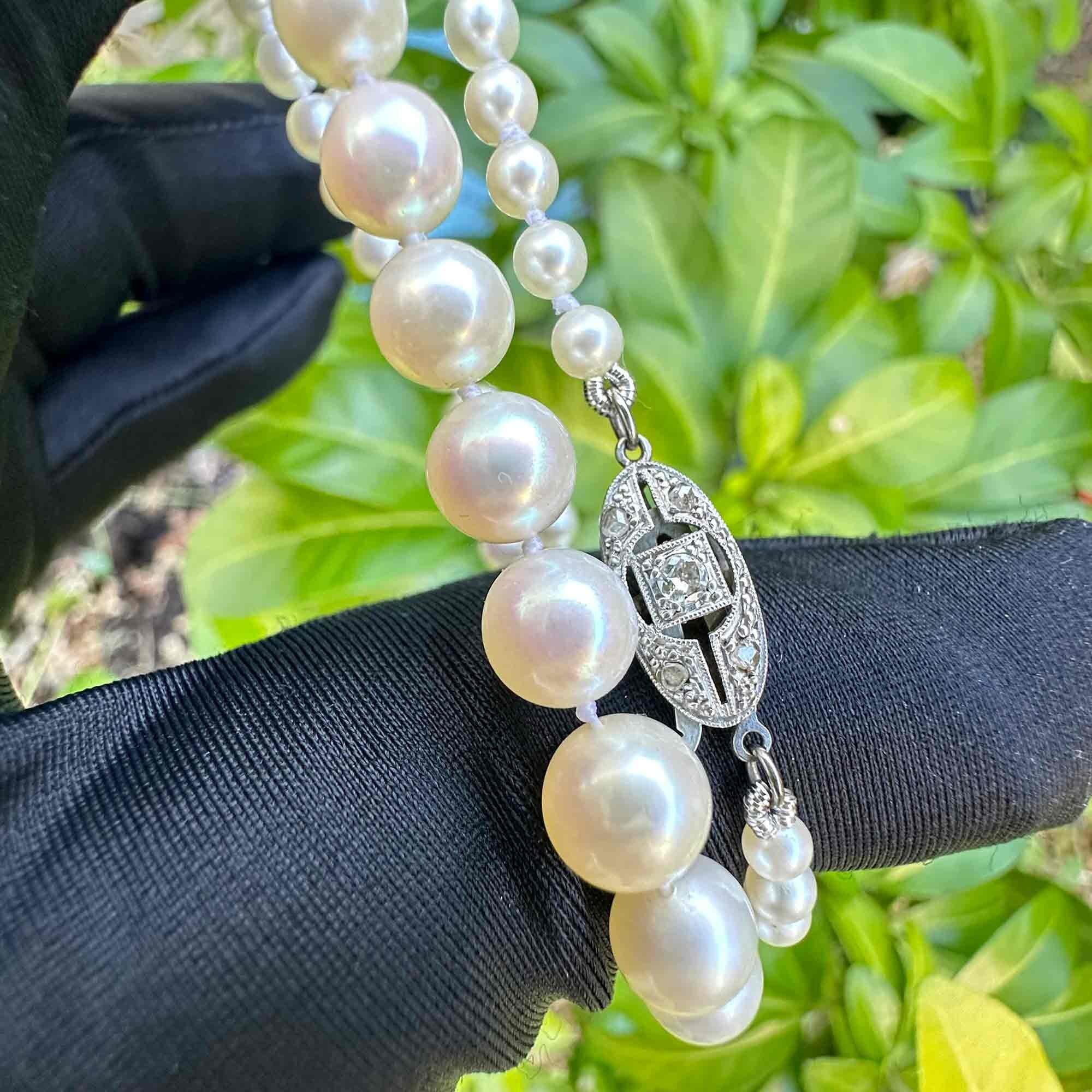 close up of rear view of 14ct White Gold & Diamond clasp on Saltwater Cultured Pearl Necklace