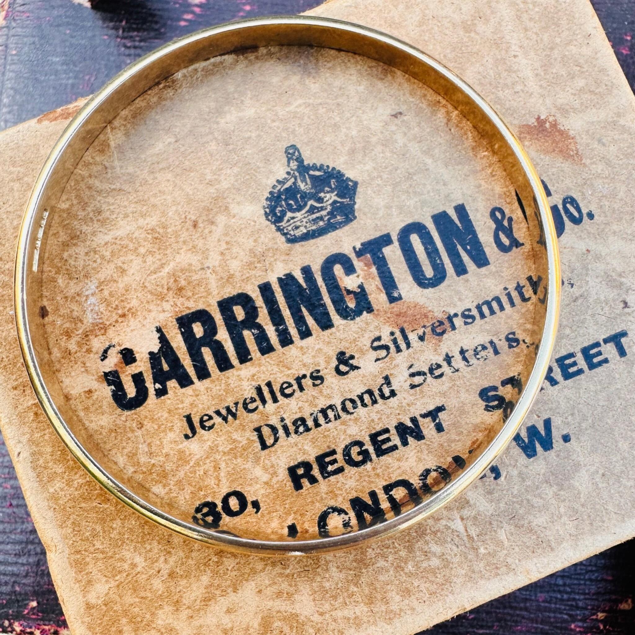 9ct Solid Gold D Shaped Bangle, Charles Green & Sons 1987 Hallmarked laying on box