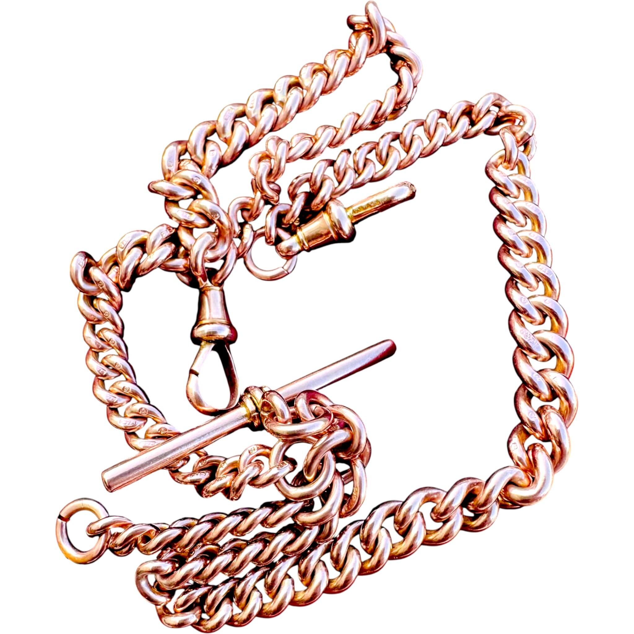 Antique 1924 Chester Hallmarked 9k Rose Gold Heavy Albert Chain, white background