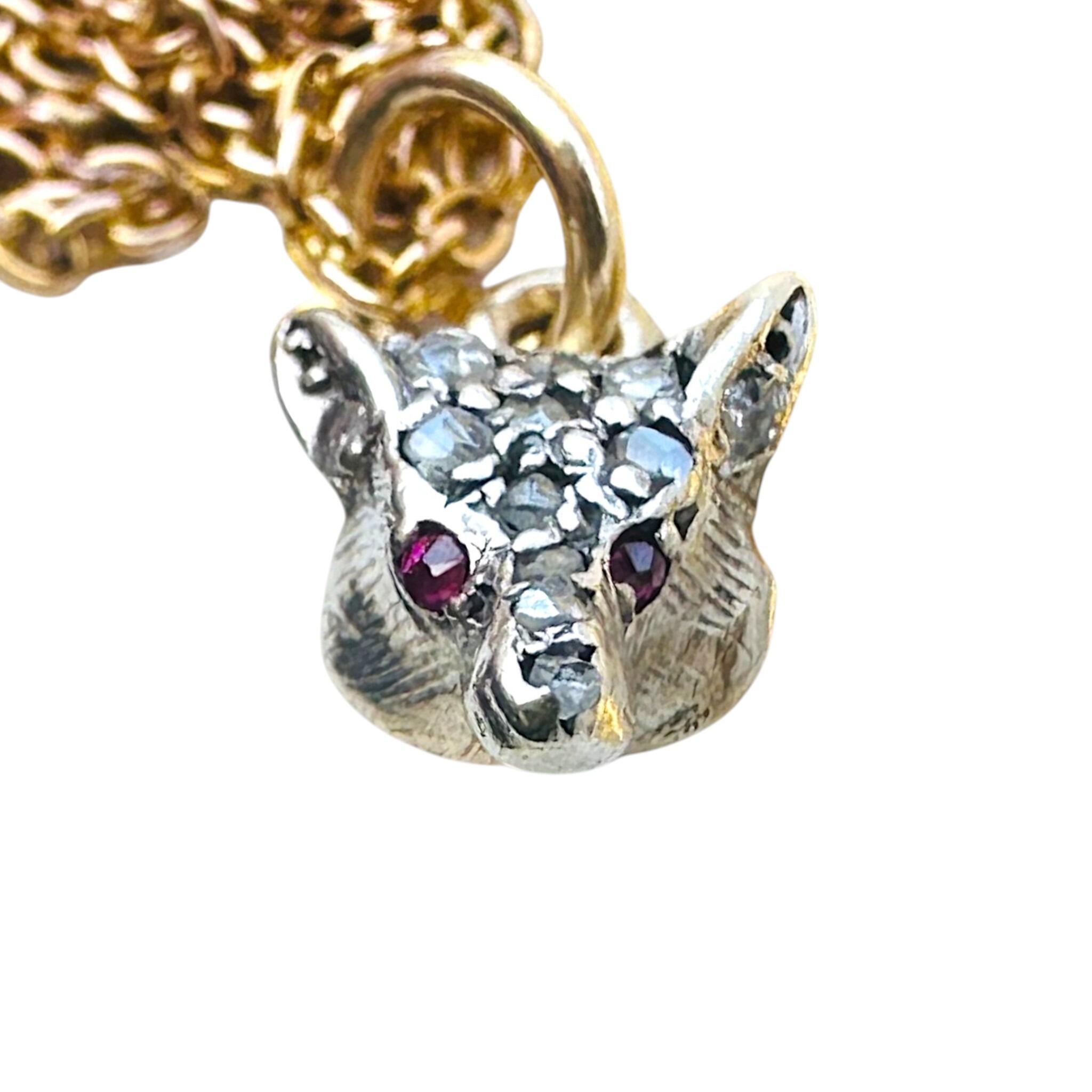 front view of Victorian Diamond & Ruby Eyes Fox Pendant with white background