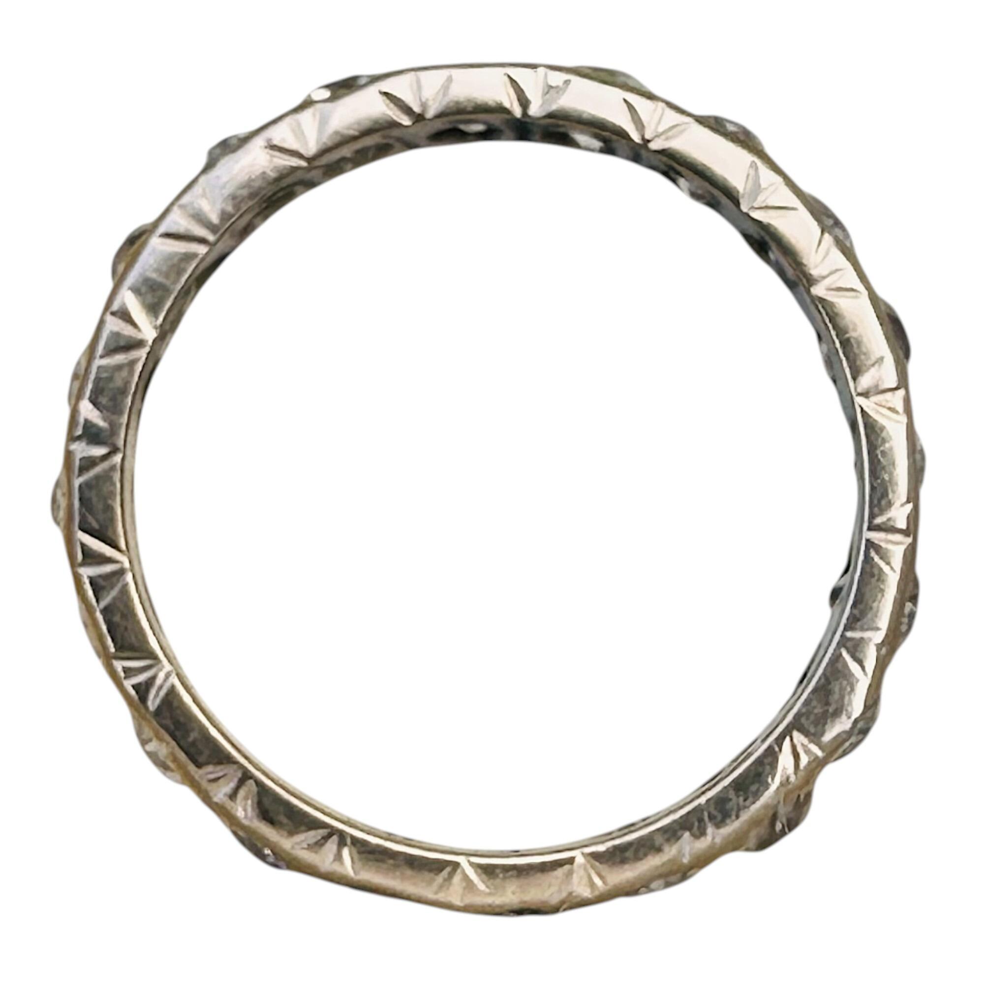 Vintage, Art Deco style old cut diamond eternity ring in 14ct white gold, side view