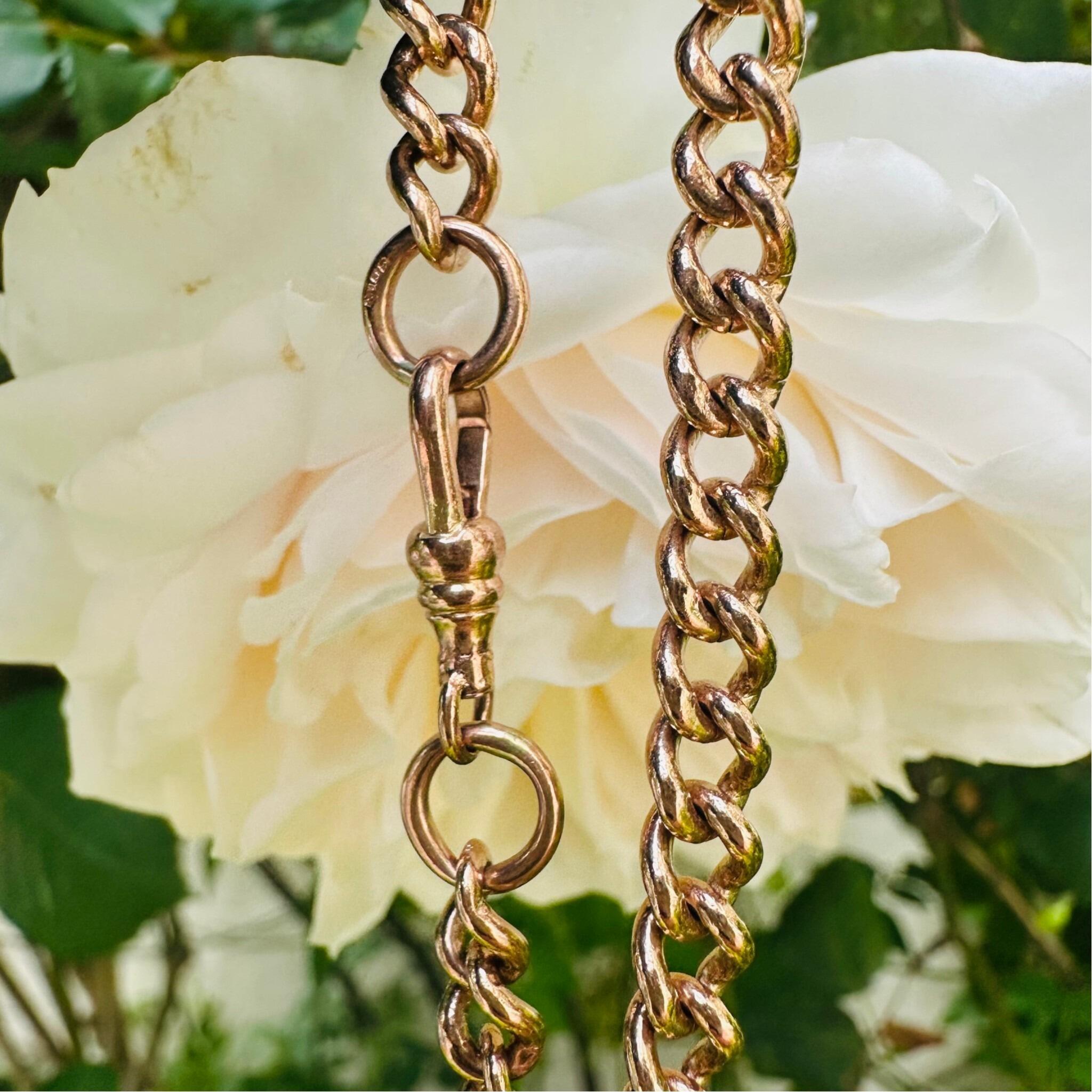 Antique Rose Gold Curb Link & Dog Clip Bracelet with garden background