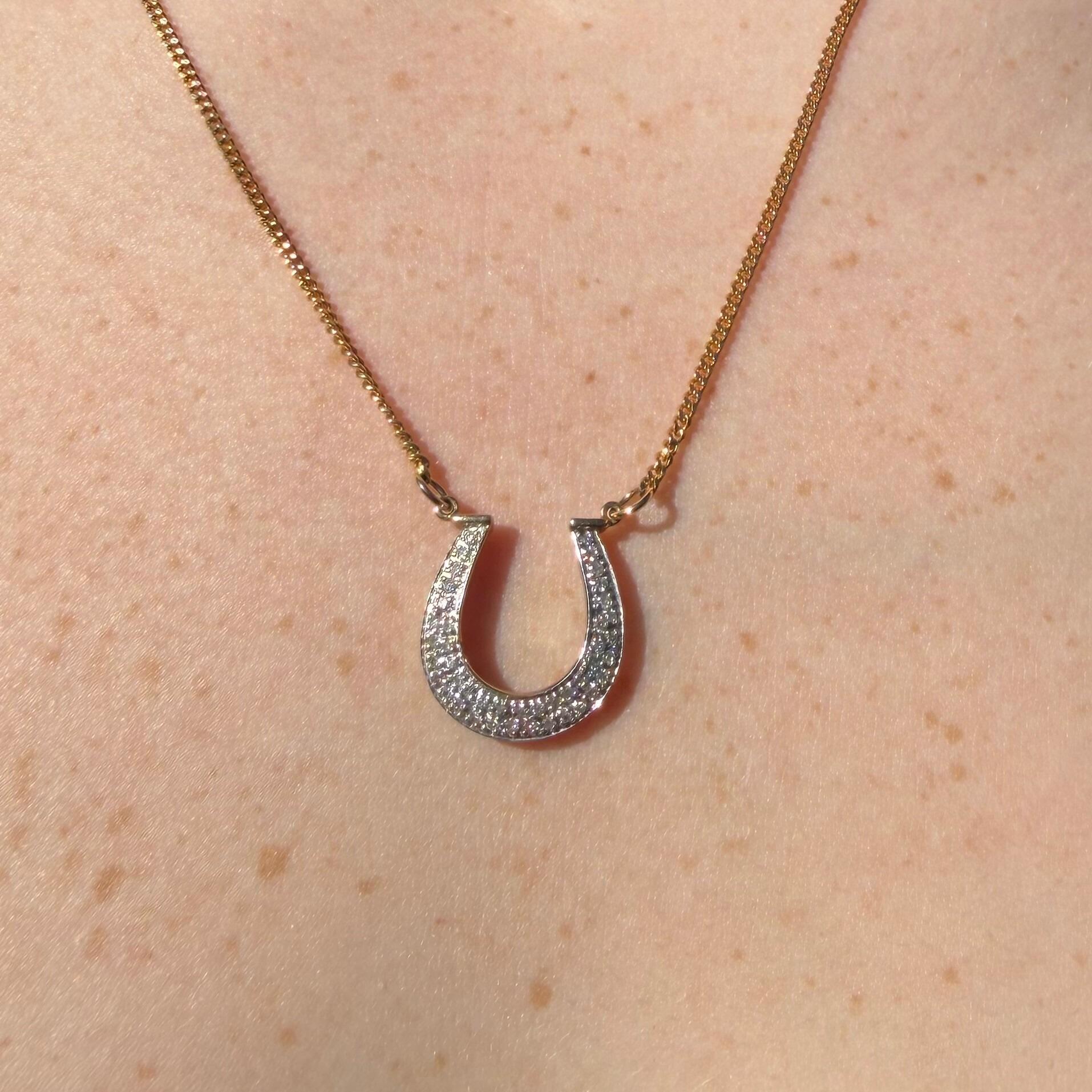 Vintage Diamond Horseshoe Necklace worn on models neck
