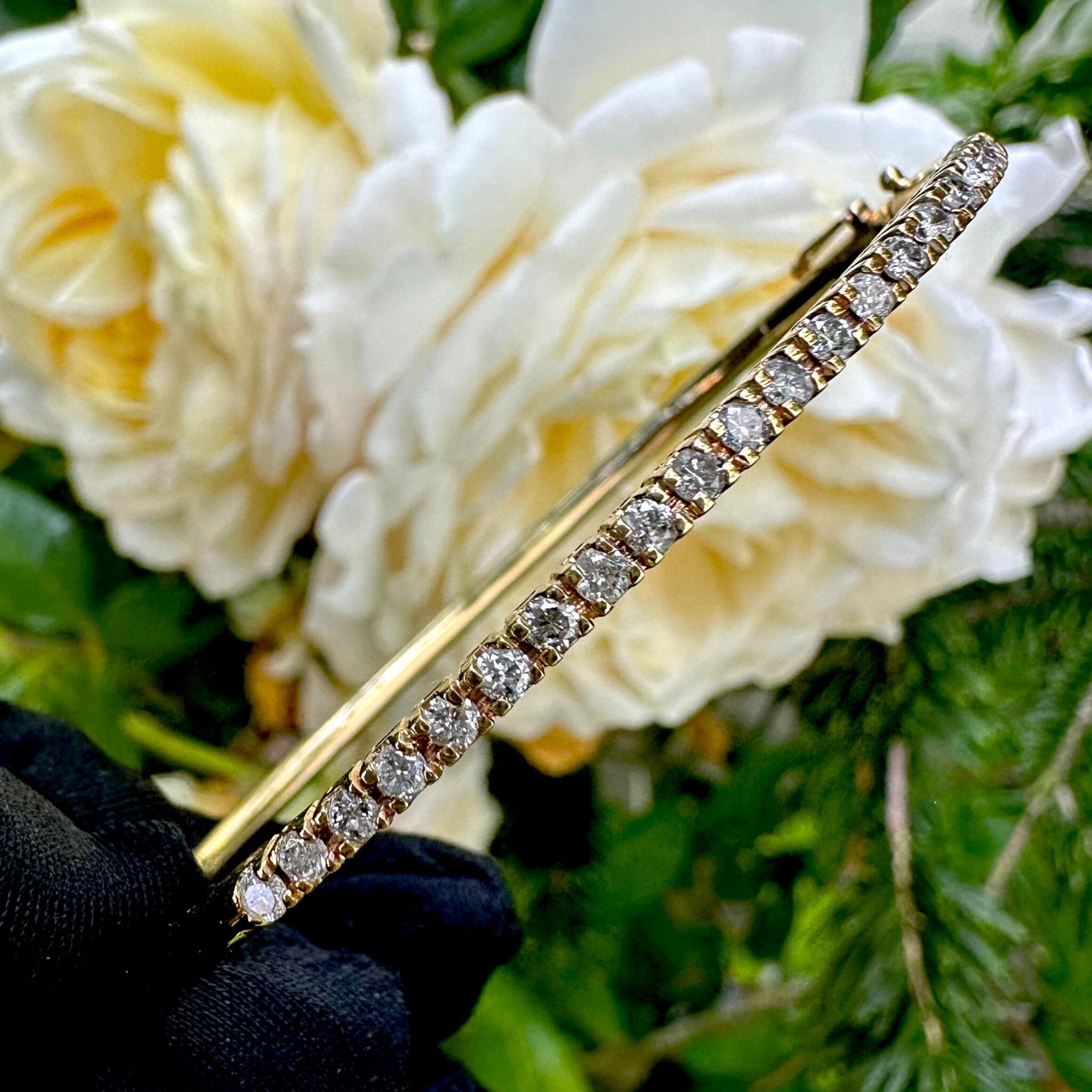 Vintage Gold & Diamond Tennis Style Bangle with garden background