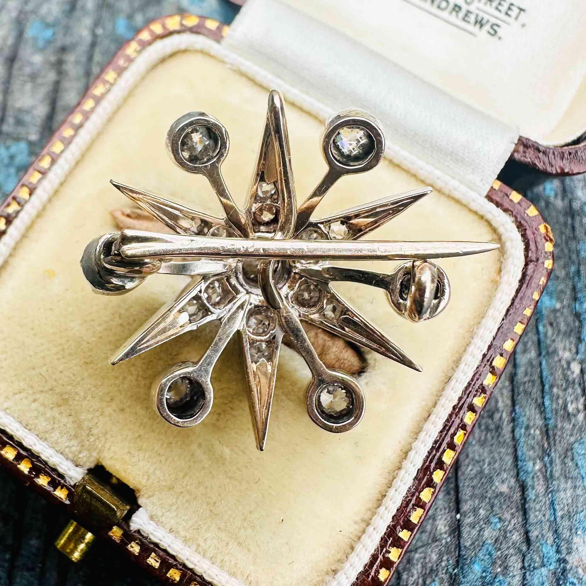 Victorian diamond star pendant / brooch on antique box.