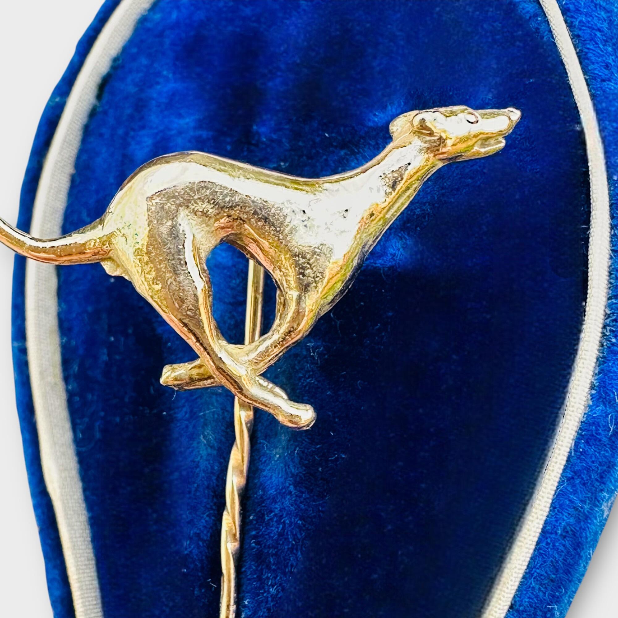 Antique 9k Gold Leaping Greyhound Dog Stick Pin – Dog Motif Jewellery