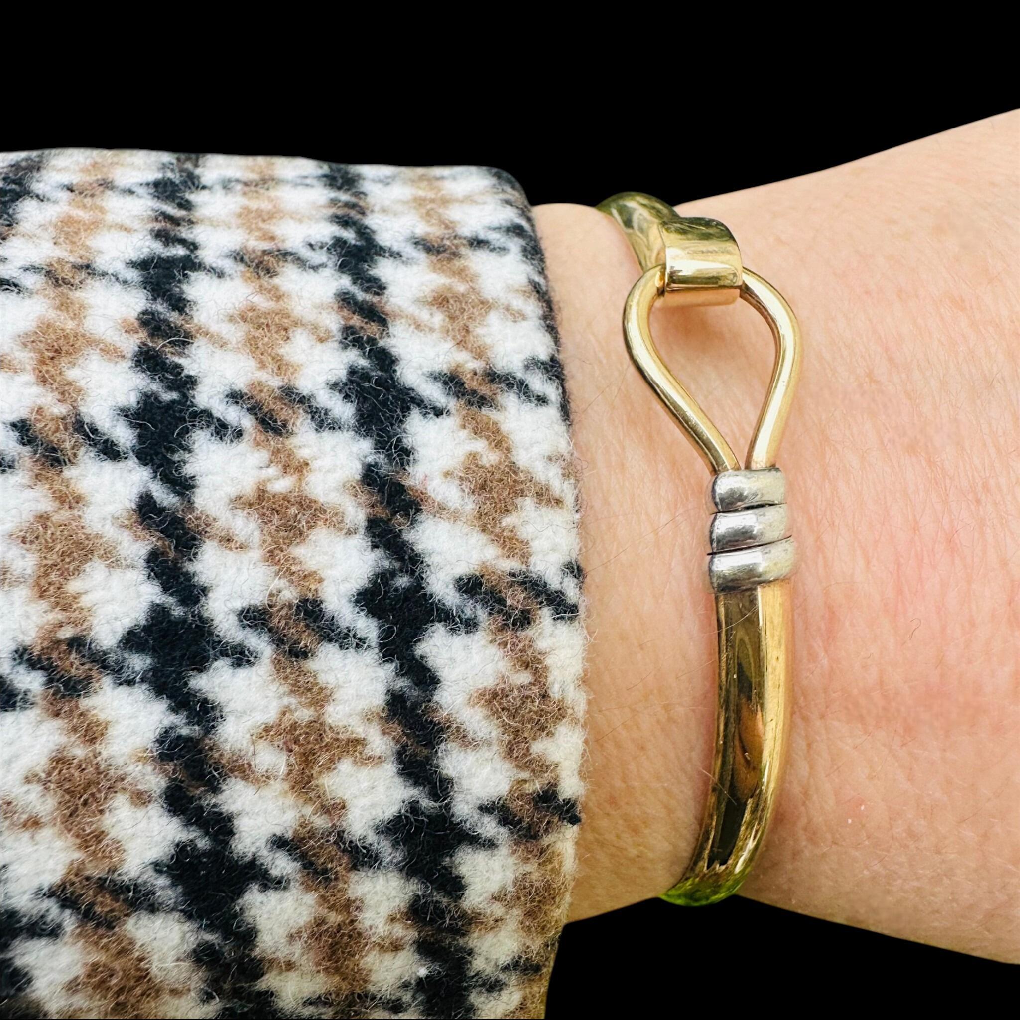 Vintage Two Tone Gold Bangle Bracelet worn on models wrist
