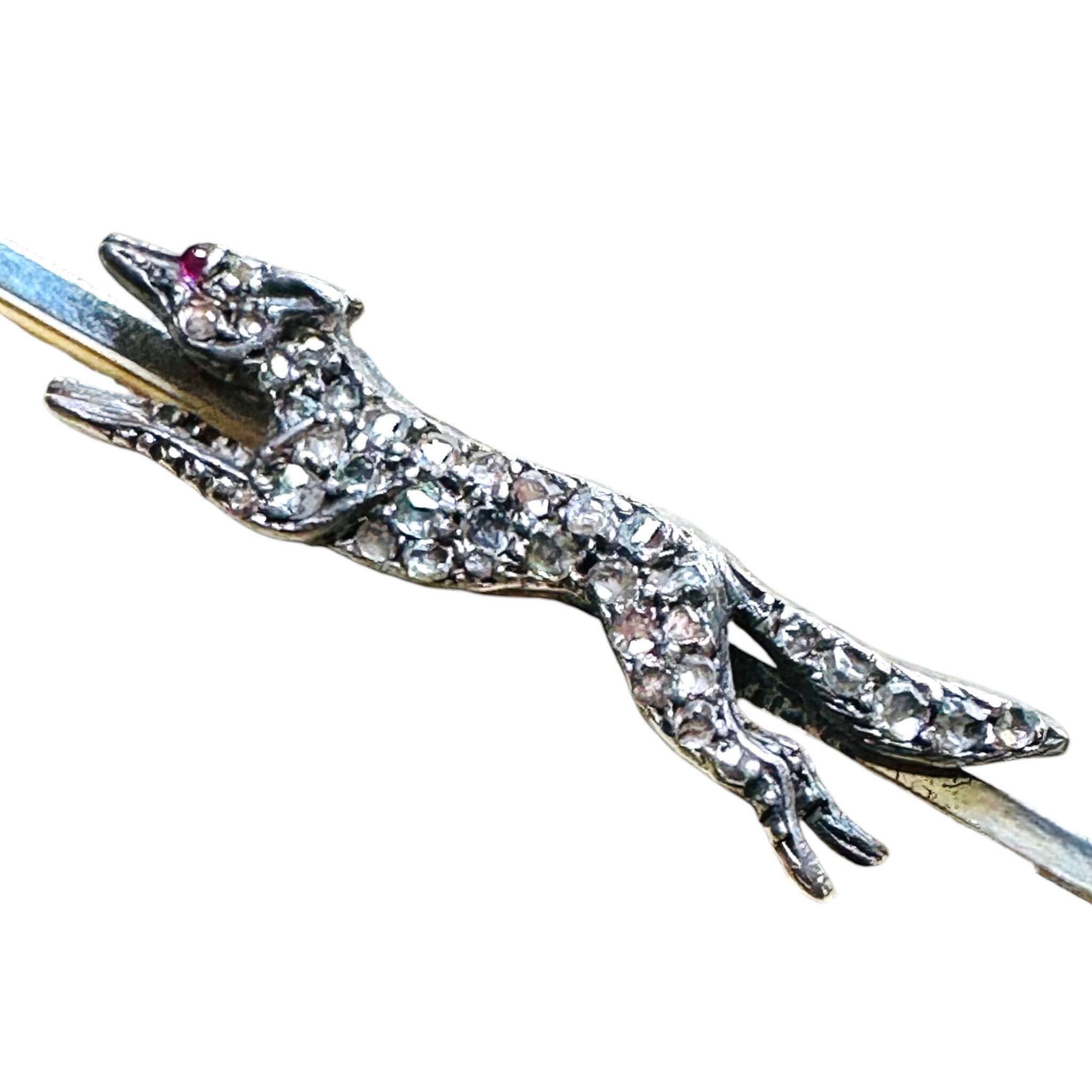 Edwardian Diamond Set Running Fox Brooch in original box, with white background.