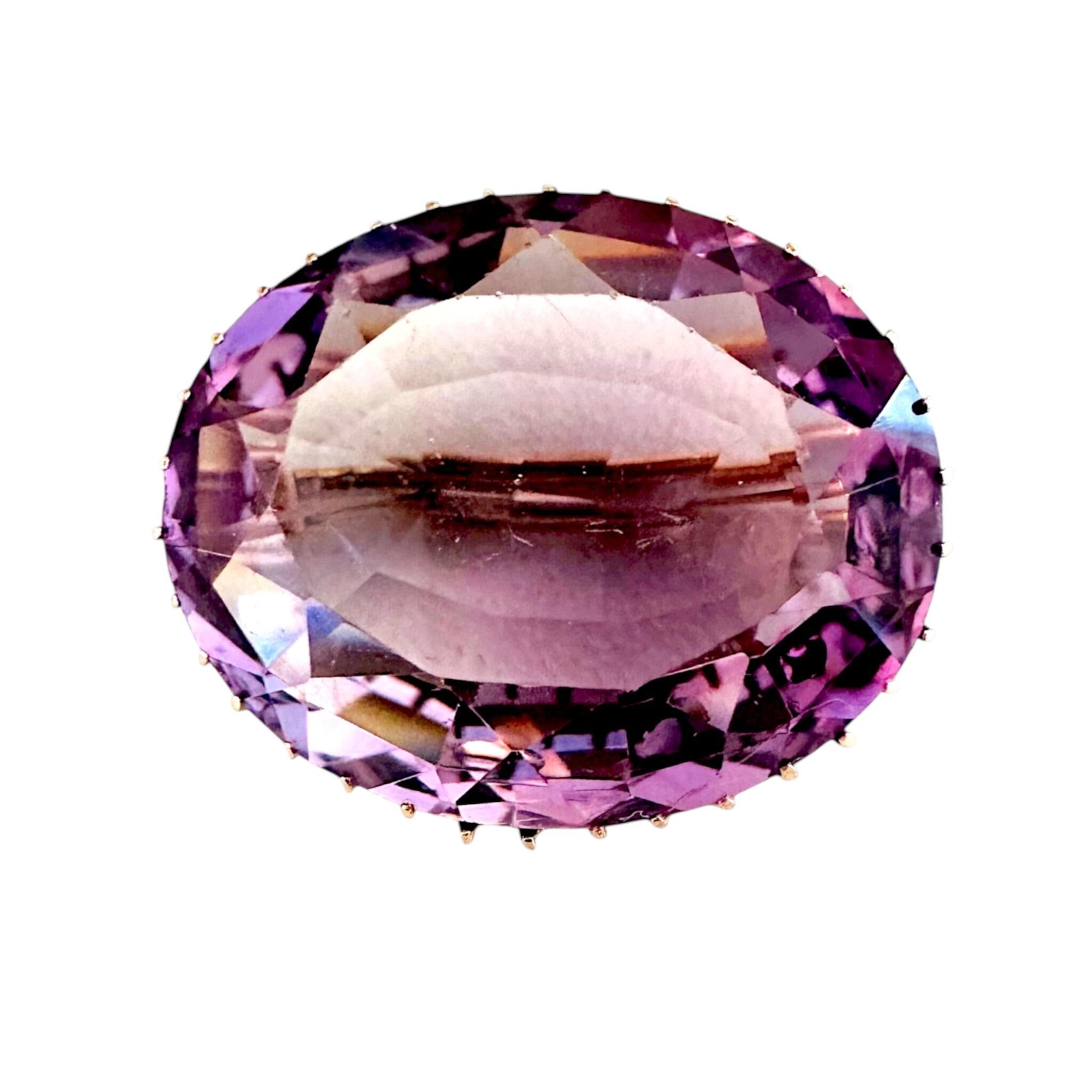 Victorian Amethyst Brooch 15k Gold, Rose de France Amethyst Oval Brooch with white background