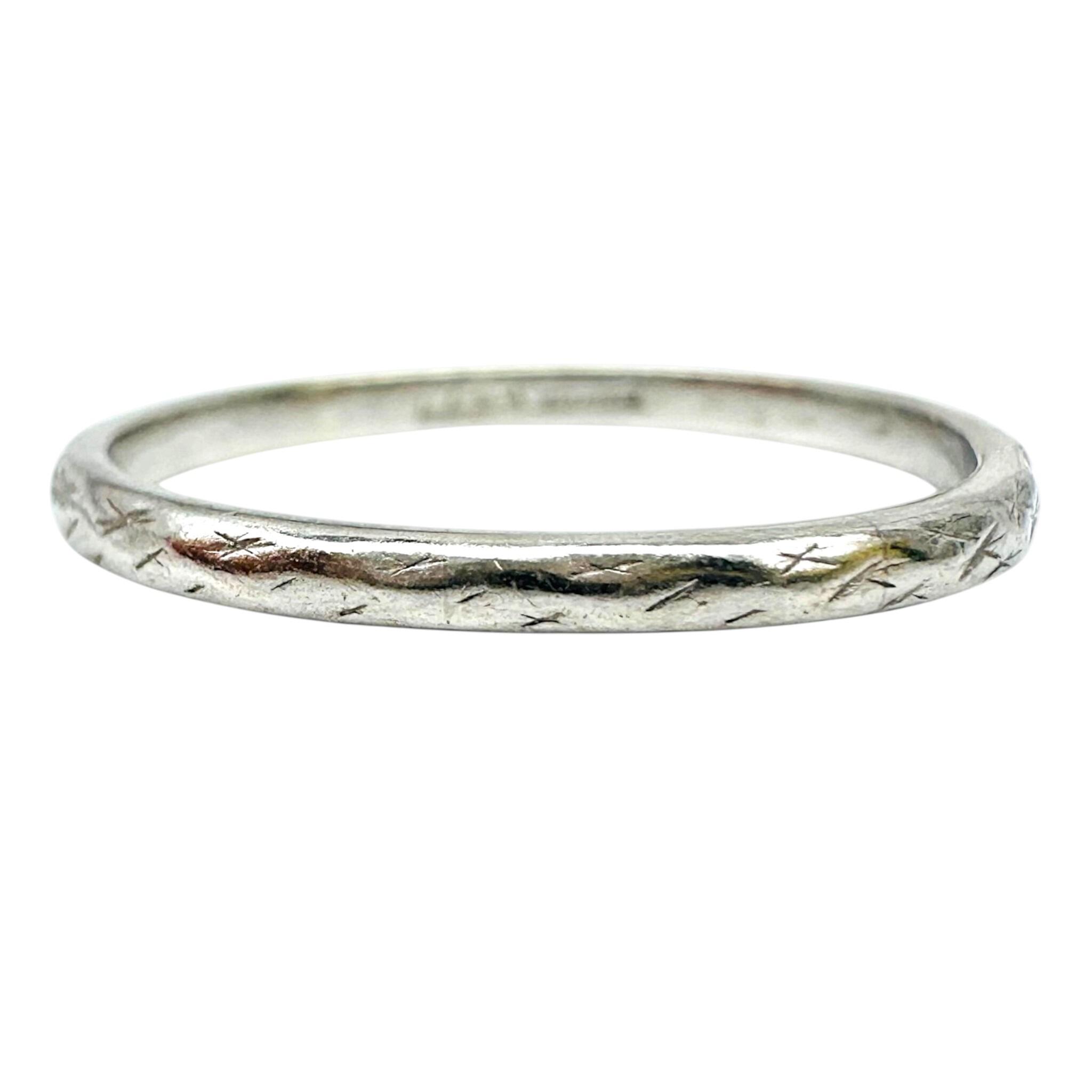 Art Deco Hand Engraved Platinum Wedding Band with white background