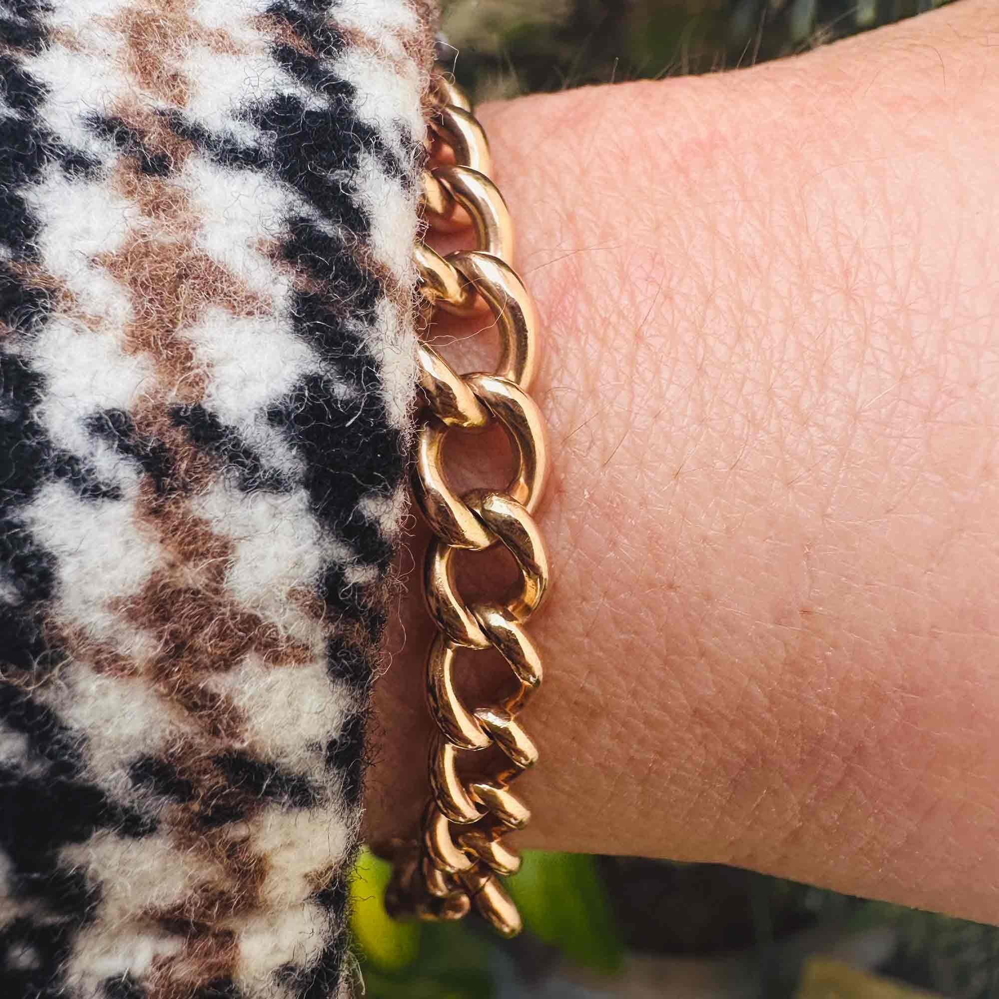 Antique Solid Rose Gold Albert Chain Bracelet & Dog Clip Clasp worn on models wrist