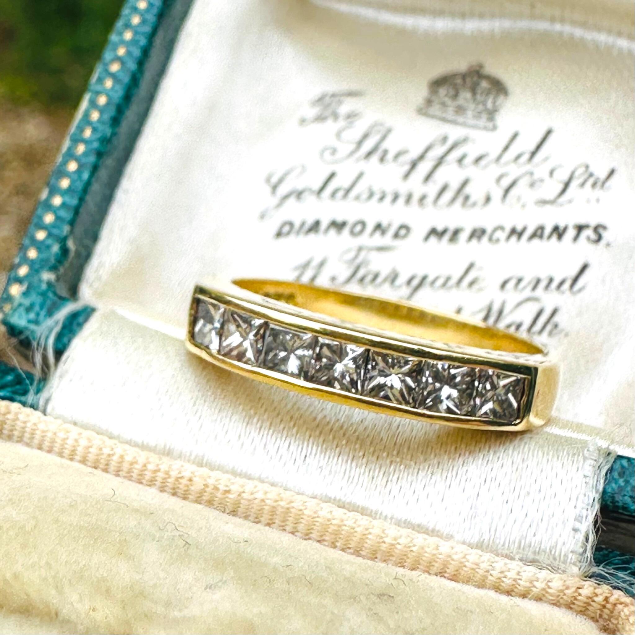 side profile of 18k Yellow Gold Princess Cut Diamond Half Eternity Ring