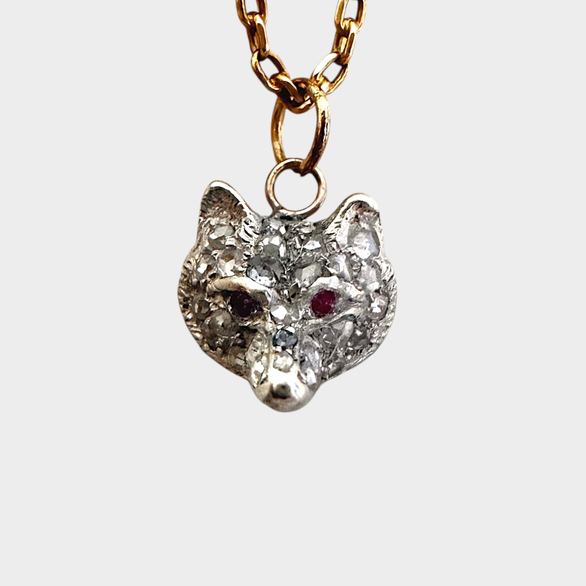 Diamond & Ruby Fox Pendant, grey background
